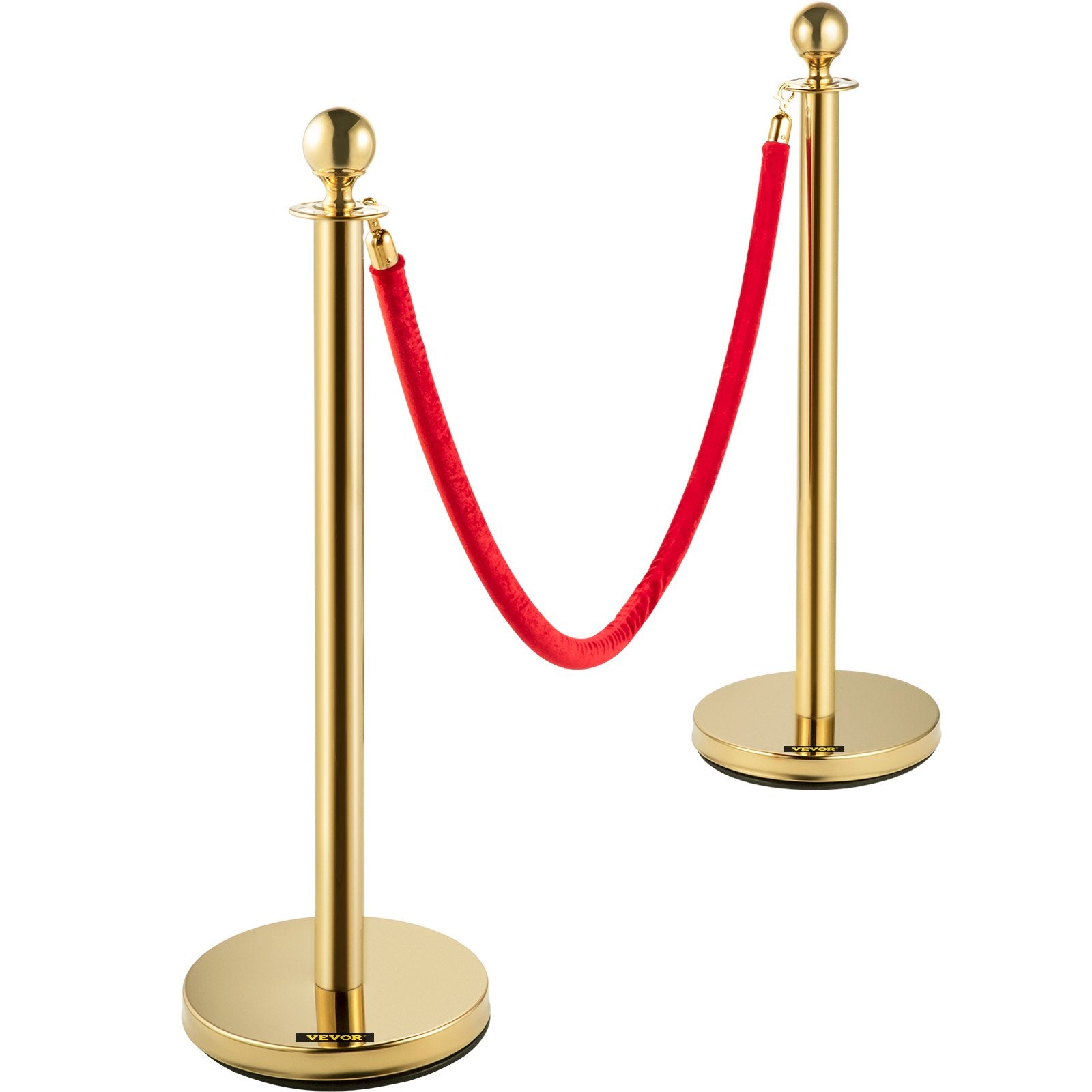 VEVOR 4PCS Gold Stanchion Posts Queue, 38 Inch Red Velvet Rope, Crowd Control Barriers Queue Line Rope, Barriers for Party Supplies 8
