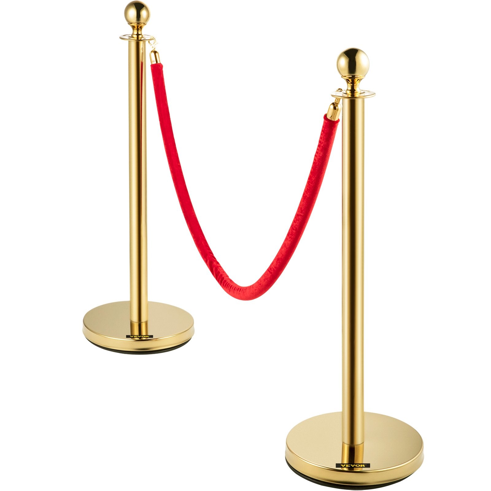 VEVOR 4PCS Gold Stanchion Posts Queue, 38 Inch Red Velvet Rope, Crowd Control Barriers Queue Line Rope, Barriers for Party Supplies 10