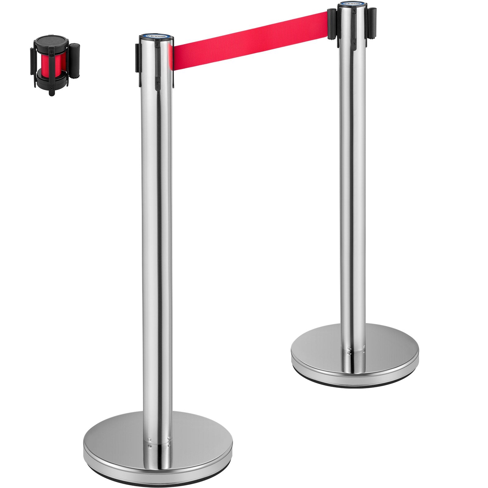 VEVOR Crowd Control Stanchion, Set of 6 Pieces Stanchion Set, Stanchion Set with 2 m Red Retractable Belt, Crowd Control Barrier with Rubber Base – Easy Connect Assembly for Crowd Control (Silver) 9