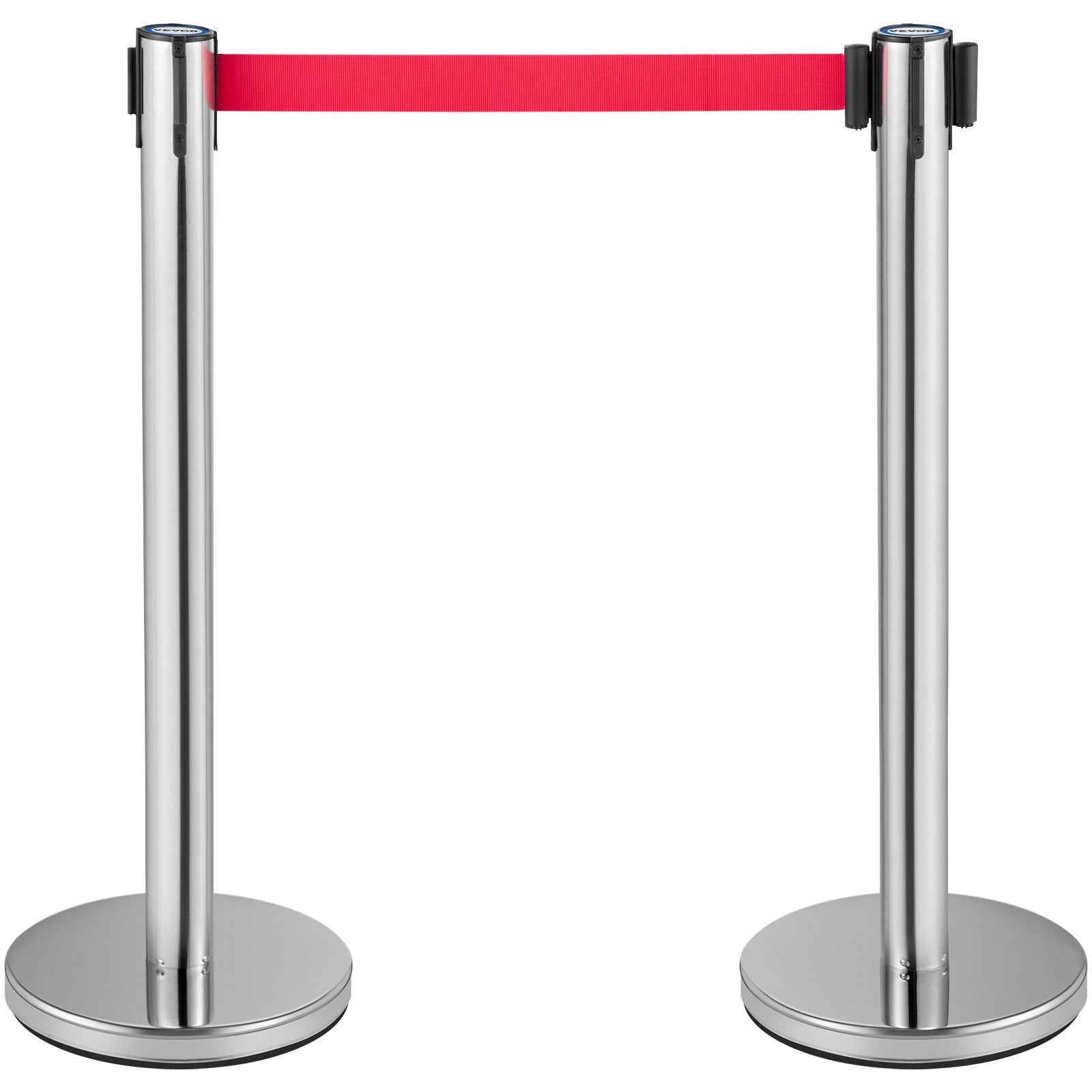 VEVOR Crowd Control Stanchion, Set of 6 Pieces Stanchion Set, Stanchion Set with 2 m Red Retractable Belt, Crowd Control Barrier with Rubber Base – Easy Connect Assembly for Crowd Control (Silver) 10