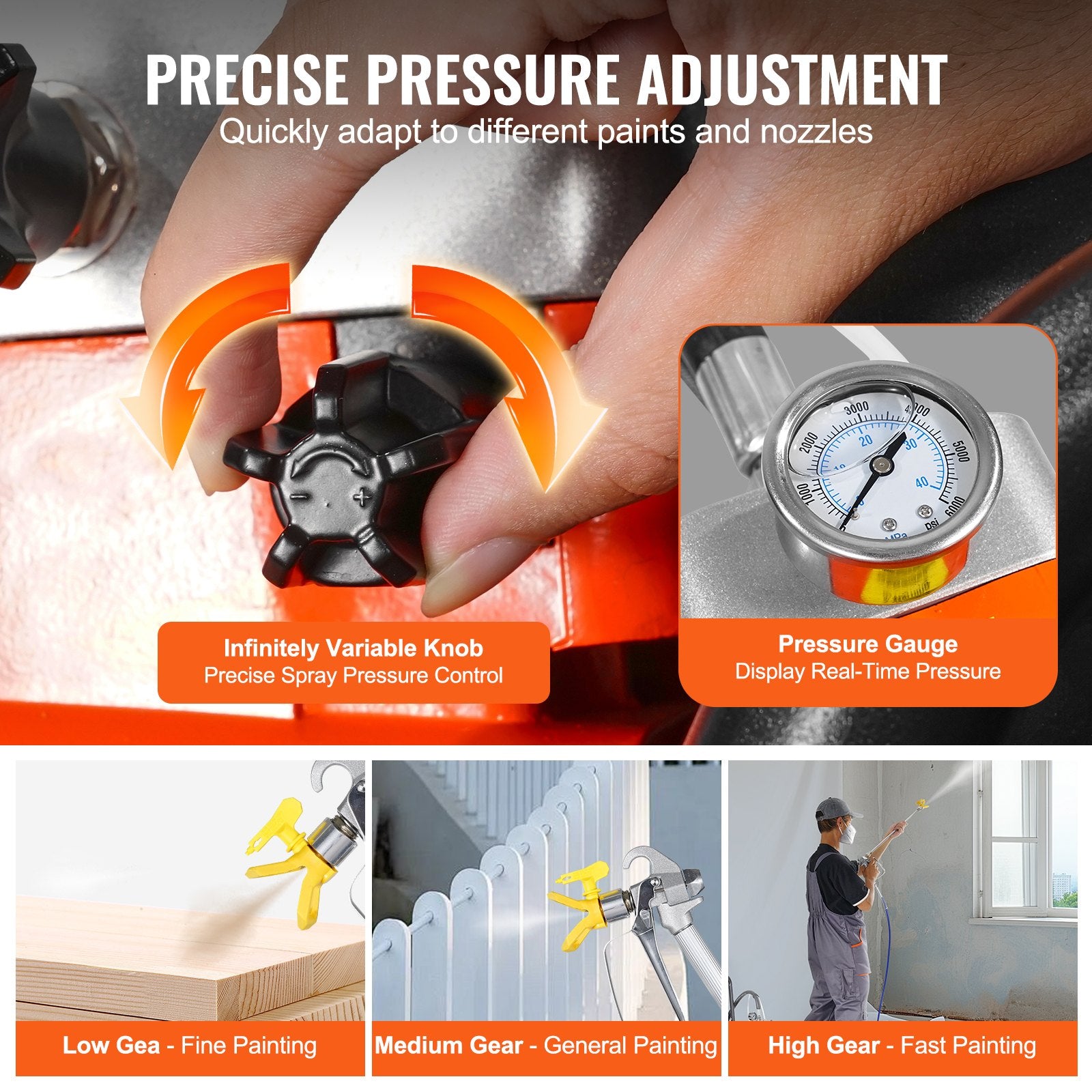 VEVOR Cart Airless Paint Sprayer Diaphragm Paint Airless Sprayer 1700W Electric 3