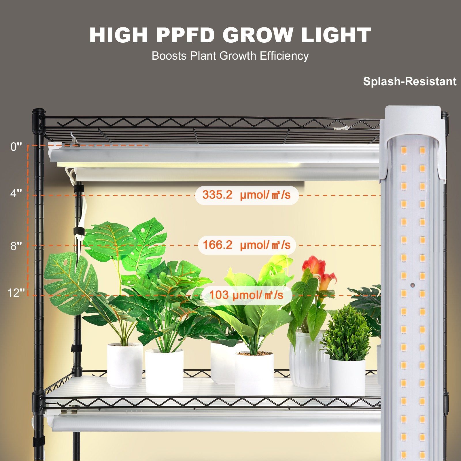 VEVOR Plant Stand with Grow Lights 4 Tiers 180W 150 cm Tall Plant Grow Shelf 4