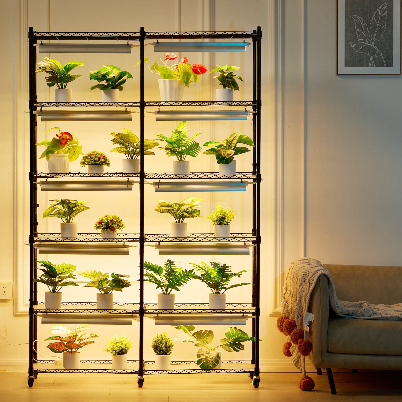 VEVOR Plant Stand with Grow Light 6 Tiers 200W 59.1" Indoor Plant Grow Shelf 8