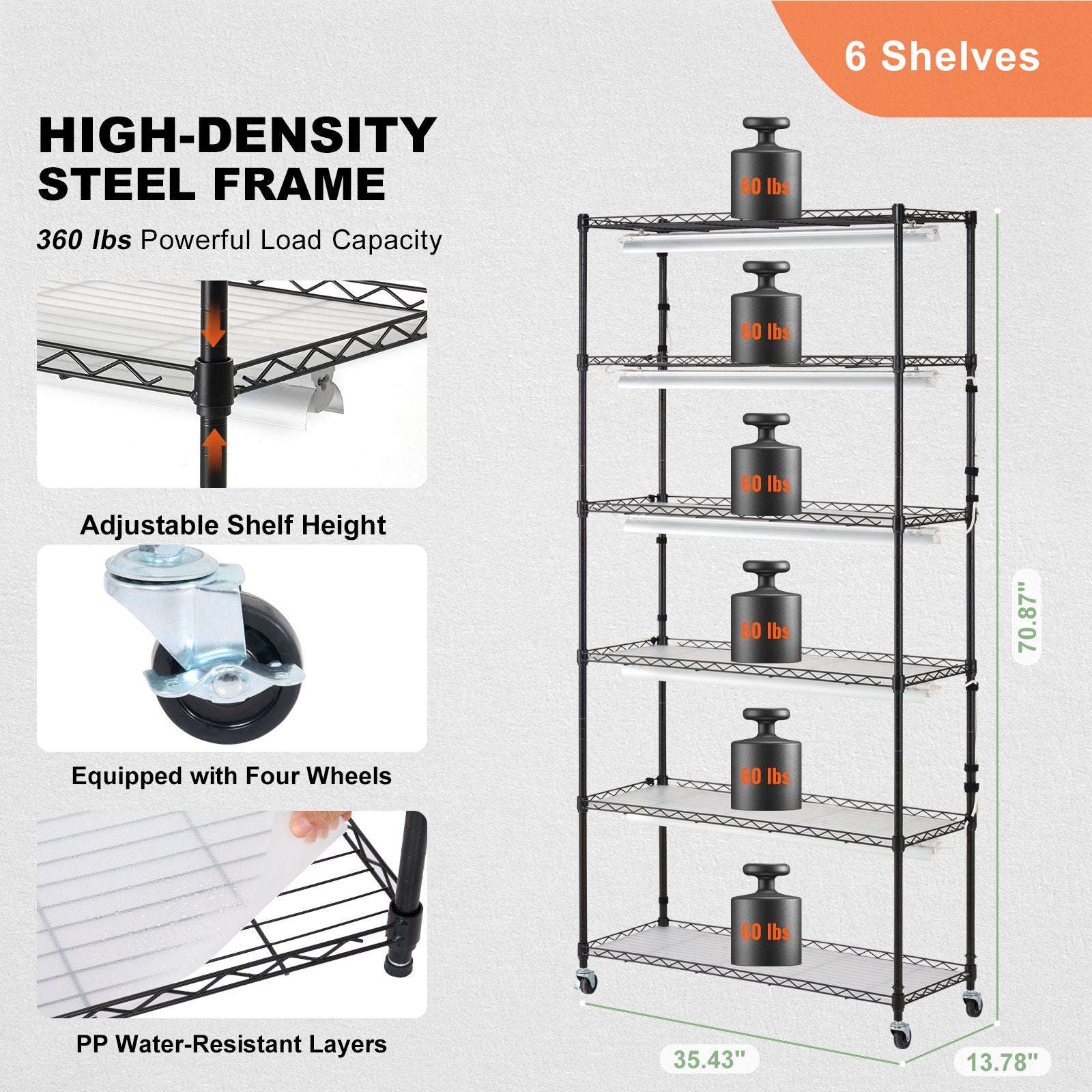 VEVOR Plant Stand with Grow Light 6 Tiers 180W 180 cm  Indoor Plant Grow Shelf 6