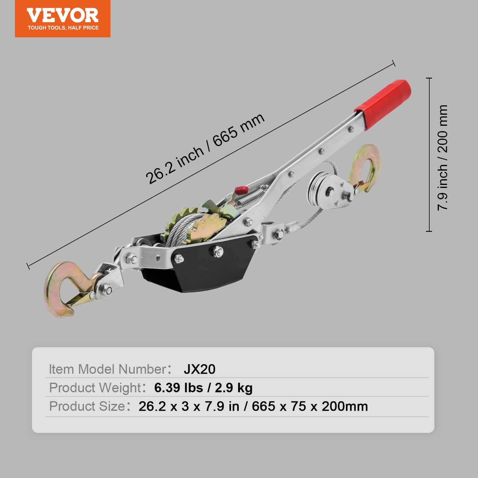 VEVOR Power Puller Come Along Winch 2 Ton 4409 lbs Heavy Duty Pull Hoist 2 Hooks 7