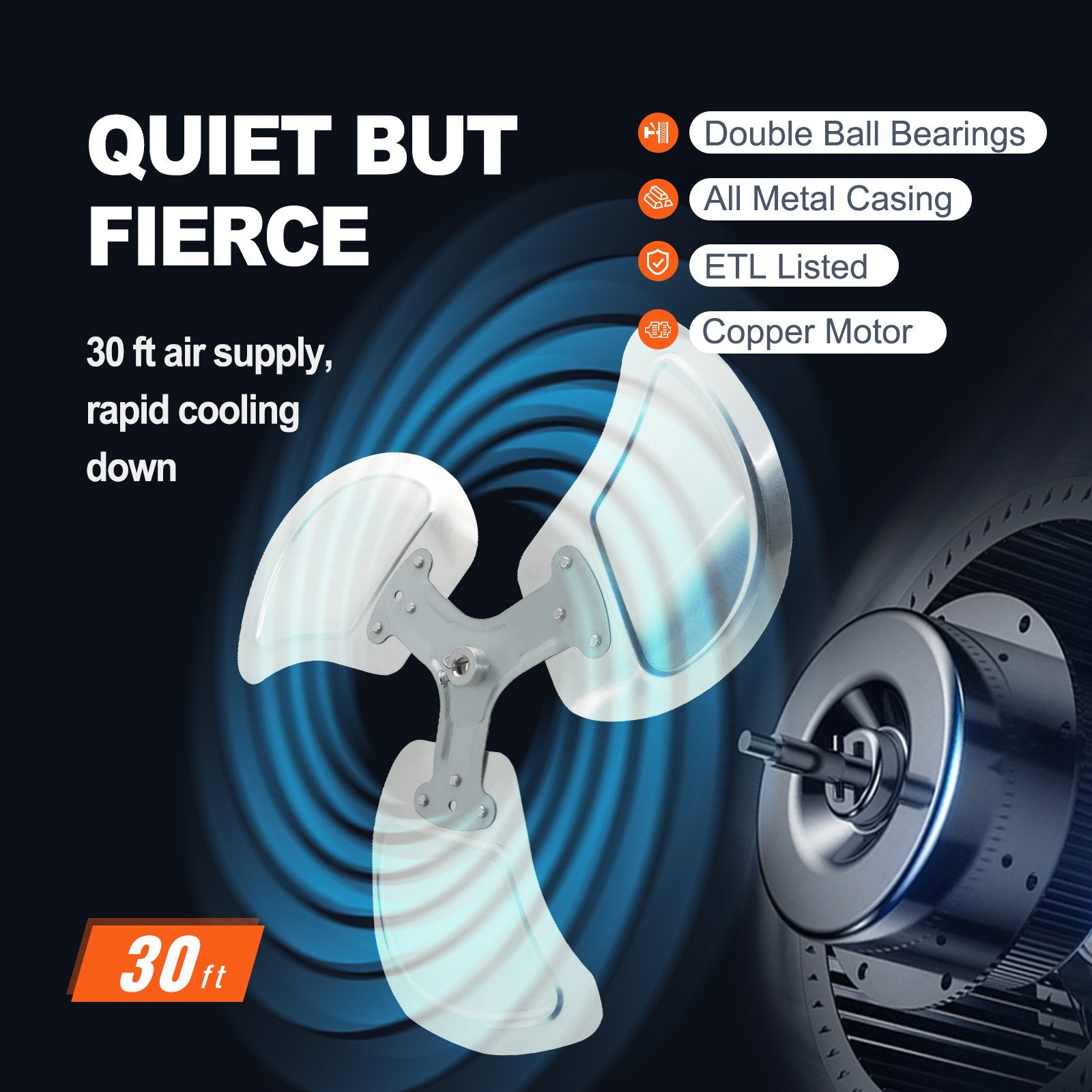 VEVOR Industrial Wall Mount Fan Waterproof Metal Fan 17.6'' 3 Speed Airflow 4