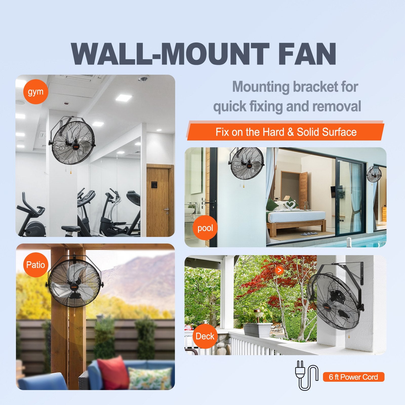 VEVOR Industrial Wall Mount Fan Waterproof Metal Fan 17.6'' 3 Speed Airflow 5