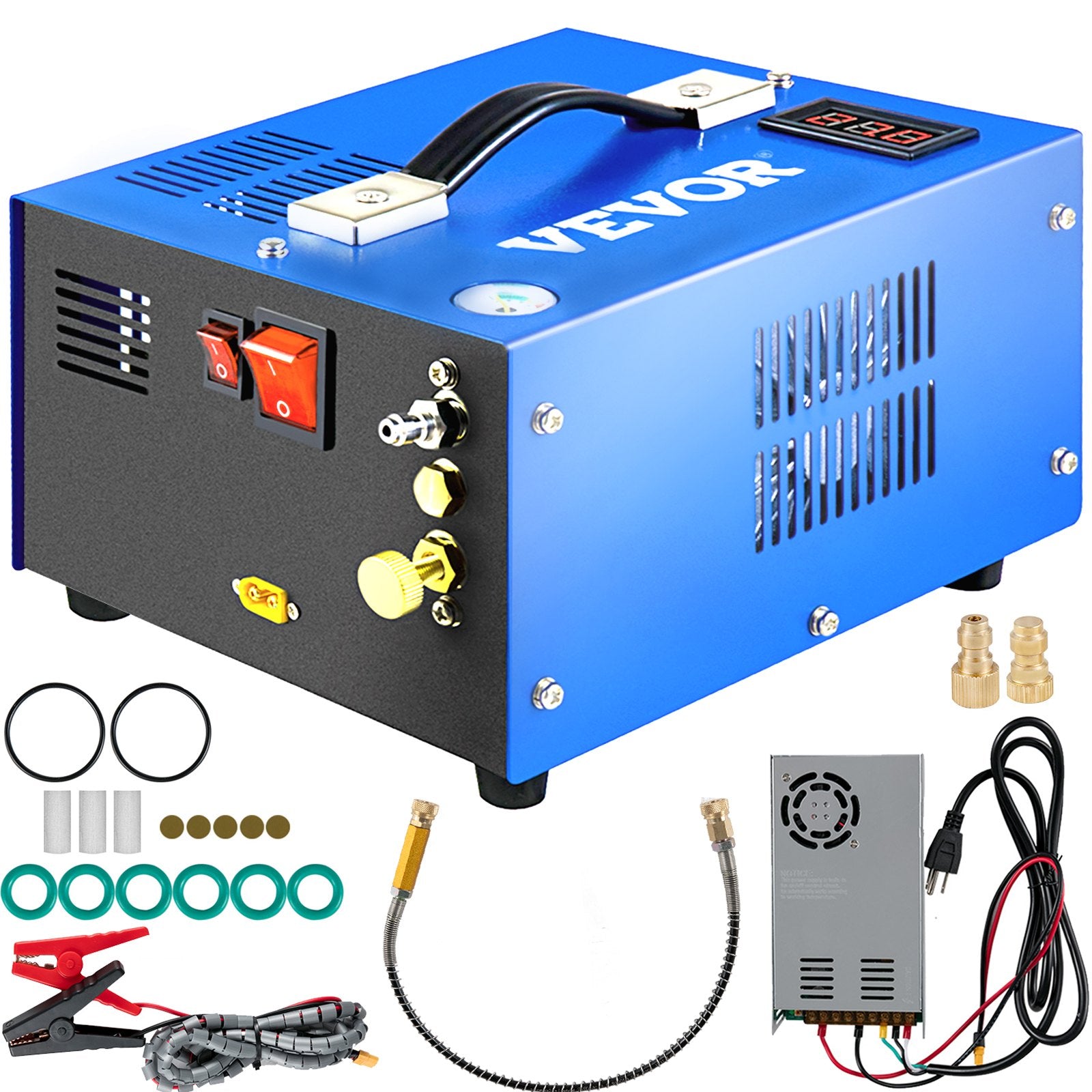 VEVOR PCP Air Compressor Scuba Compressor 4500PSI Manual-Stop 12V/220V w/Adapter 8