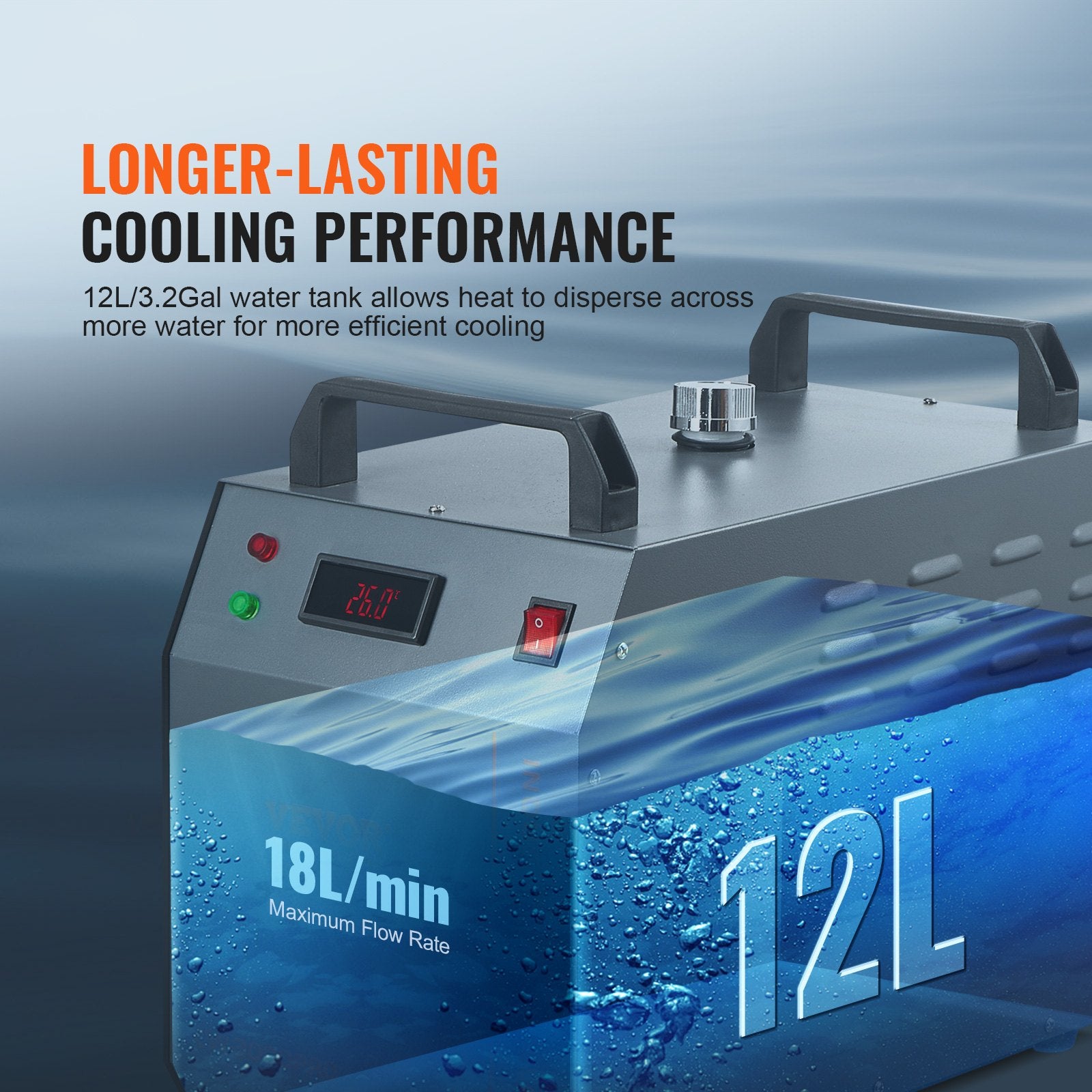 VEVOR Industrial Water Chiller, CW-3000(PRO), 150W Air-Cooled Industrial Water Cooler Cooling System with 12L Water Tank Capacity 18 L/min Max Flow Rate, for Laser Engraving Machine Cooling Machine 4