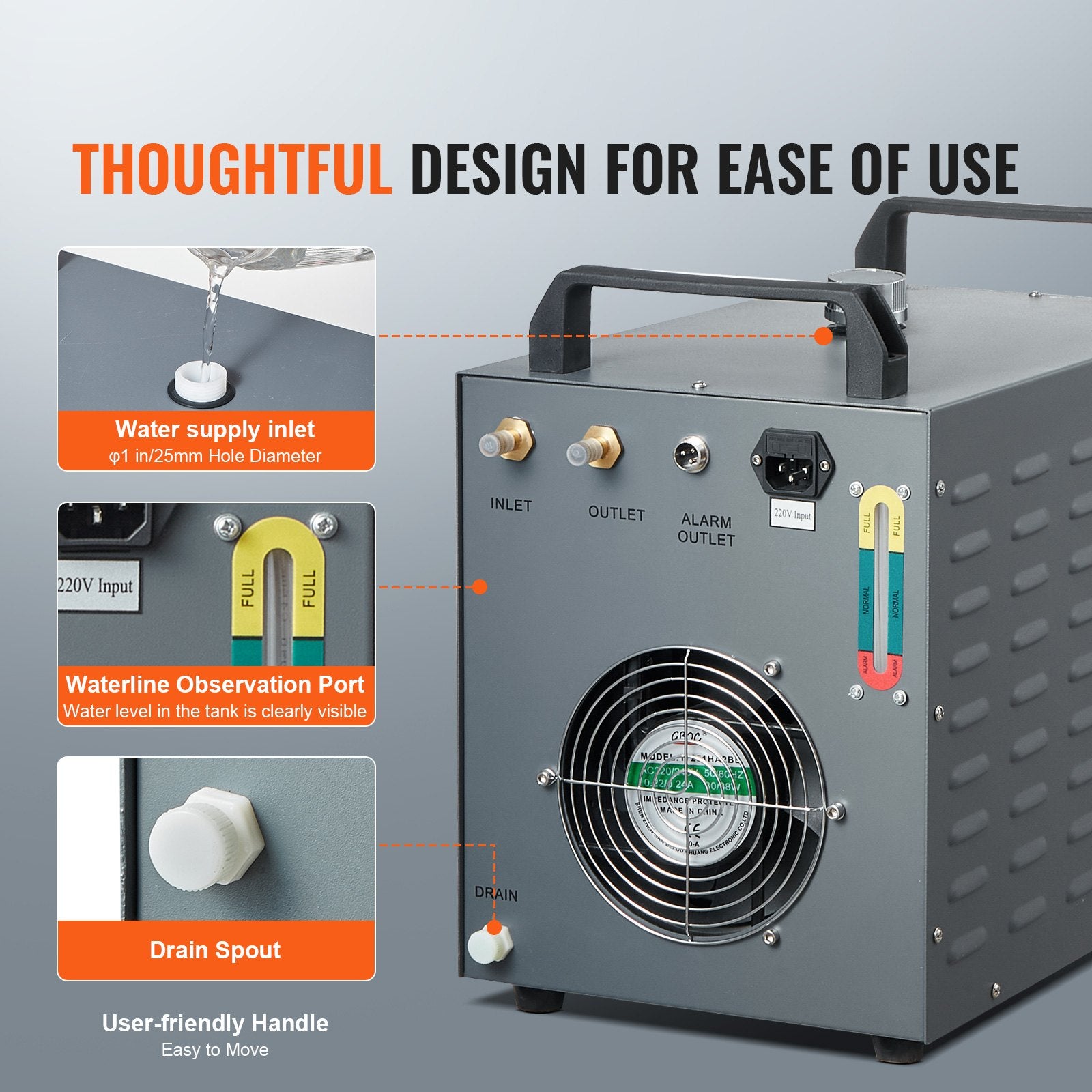 VEVOR Industrial Water Chiller, CW-3000(PRO), 150W Air-Cooled Industrial Water Cooler Cooling System with 12L Water Tank Capacity 18 L/min Max Flow Rate, for Laser Engraving Machine Cooling Machine 6