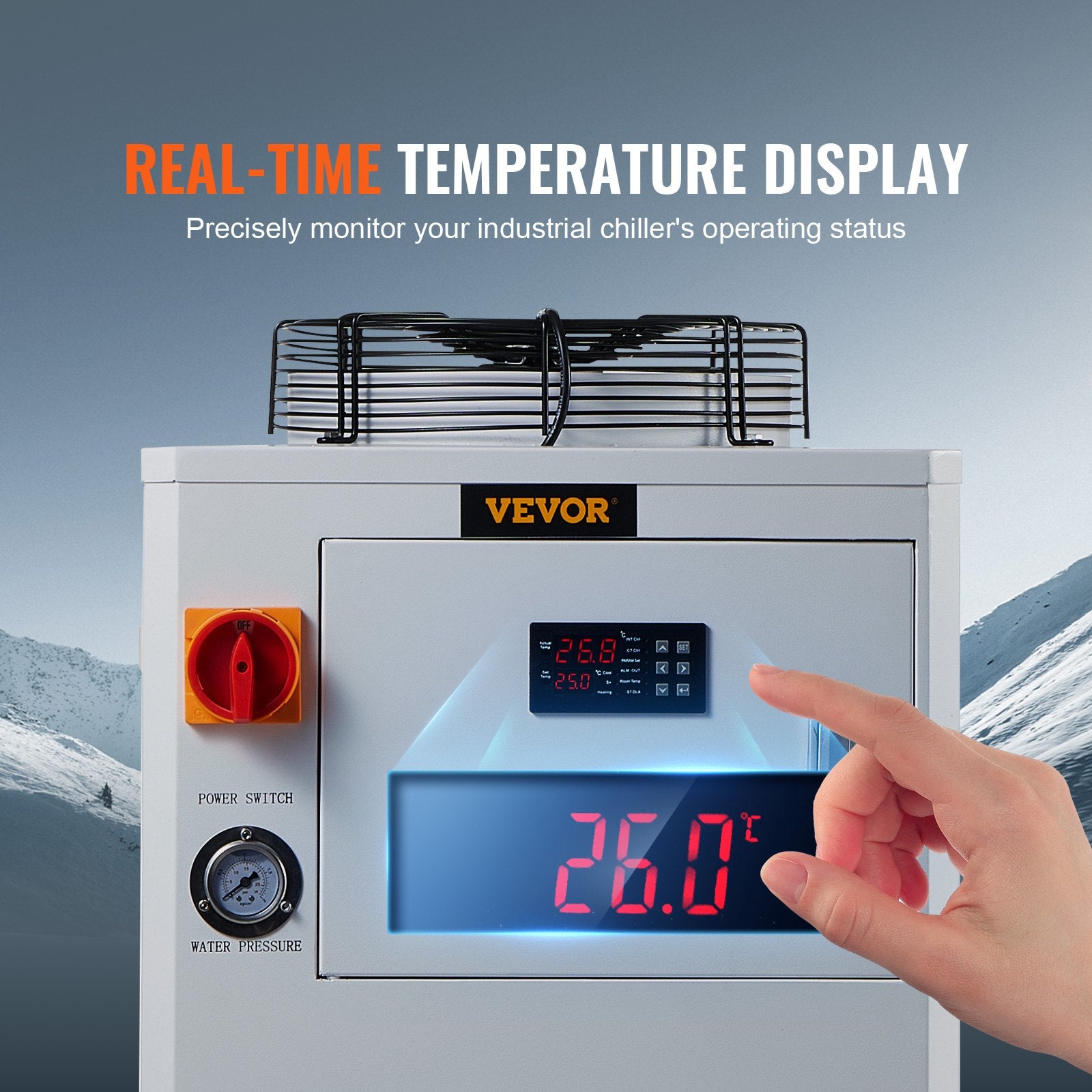 VEVOR Industrial Water Chiller, CW6000, 1500W Industrial Water Cooler Cooling System with Compressor 15L Water Tank Capacity 65 L/min Max Flow Rate, for CO2 Laser Engraving Machine Cooling Machine 5