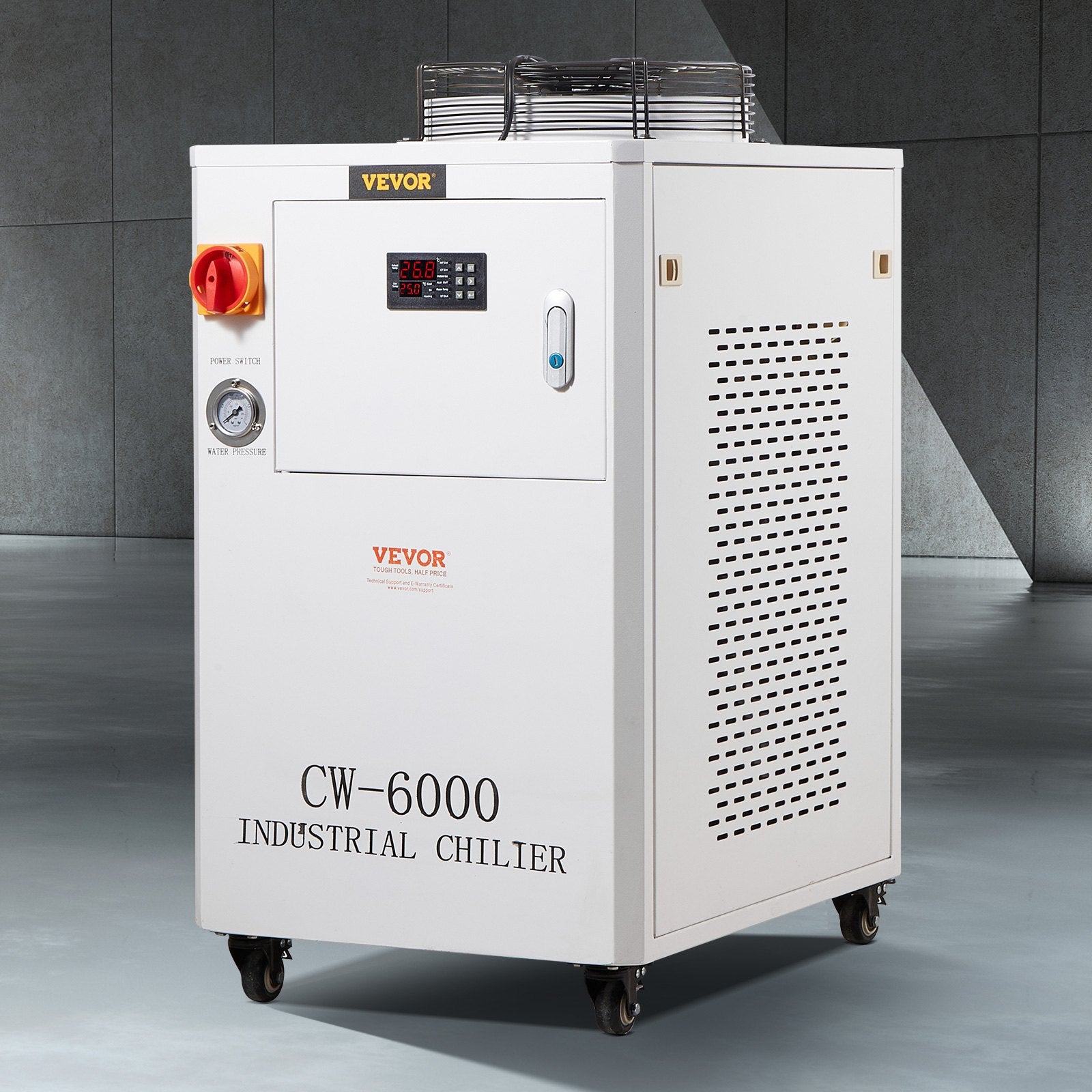 VEVOR Industrial Water Chiller, CW6000, 1500W Industrial Water Cooler Cooling System with Compressor 15L Water Tank Capacity 65 L/min Max Flow Rate, for CO2 Laser Engraving Machine Cooling Machine 8