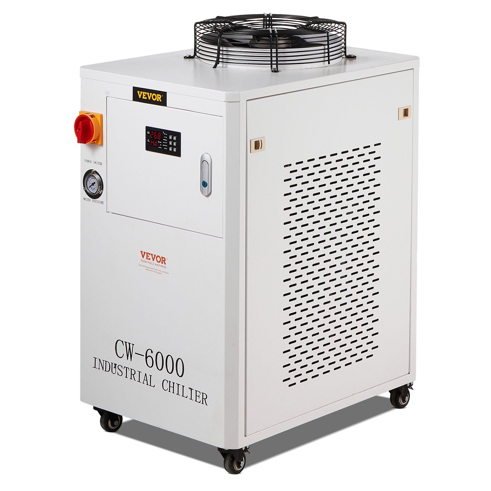 VEVOR Industrial Water Chiller, CW6000, 1500W Industrial Water Cooler Cooling System with Compressor 15L Water Tank Capacity 65 L/min Max Flow Rate, for CO2 Laser Engraving Machine Cooling Machine 9