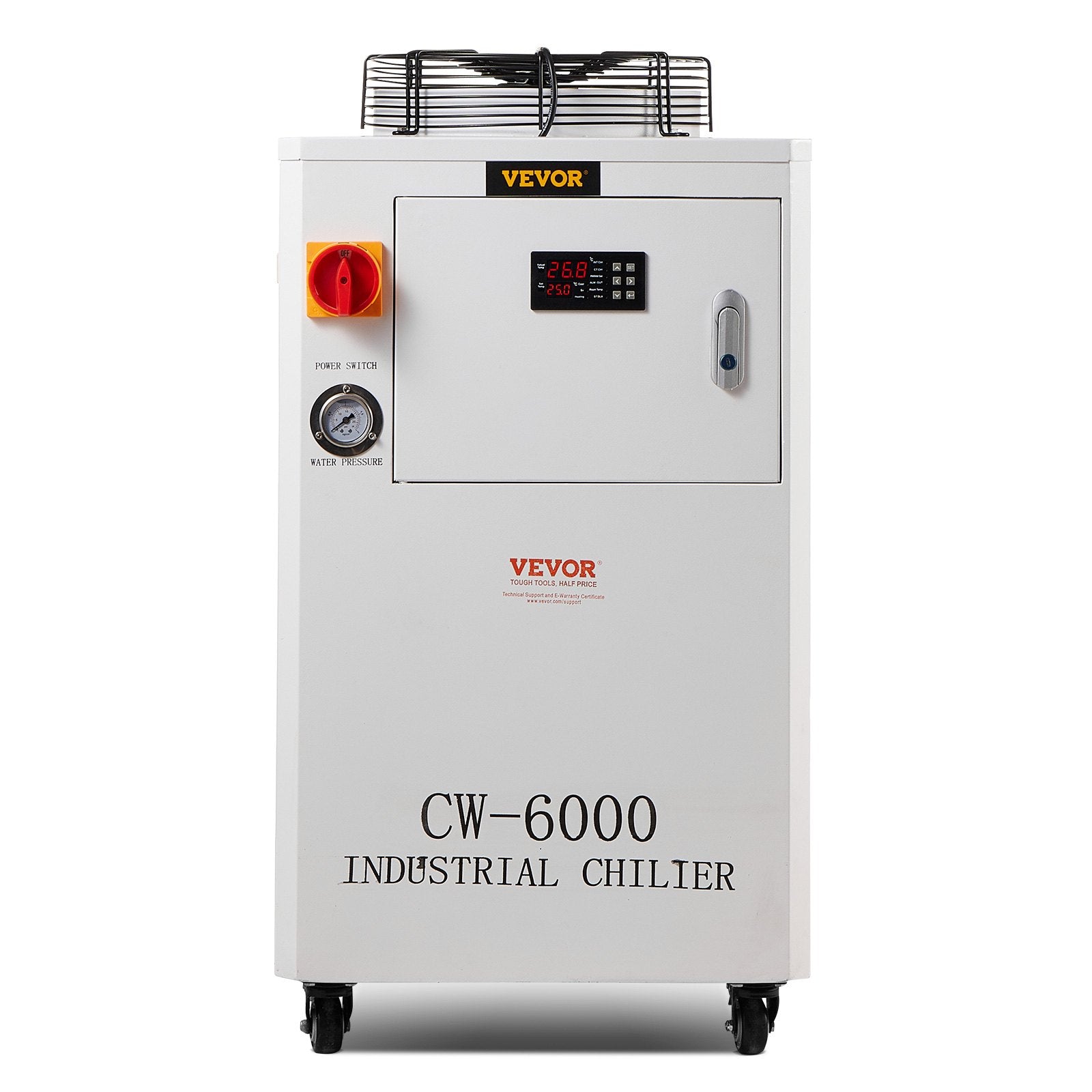 VEVOR Industrial Water Chiller, CW6000, 1500W Industrial Water Cooler Cooling System with Compressor 15L Water Tank Capacity 65 L/min Max Flow Rate, for CO2 Laser Engraving Machine Cooling Machine 11