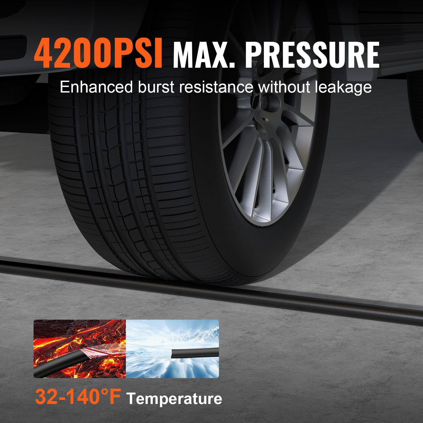 VEVOR Pressure Washer Hose, 100FT, 1/4" Kink Free M22-14mm Brass Thread Replacement For Most Brand Pressure Washers, 3/4'' Bending Radius, 4200 PSI Heavy Duty Power Washer Extension Replacement Hose 5