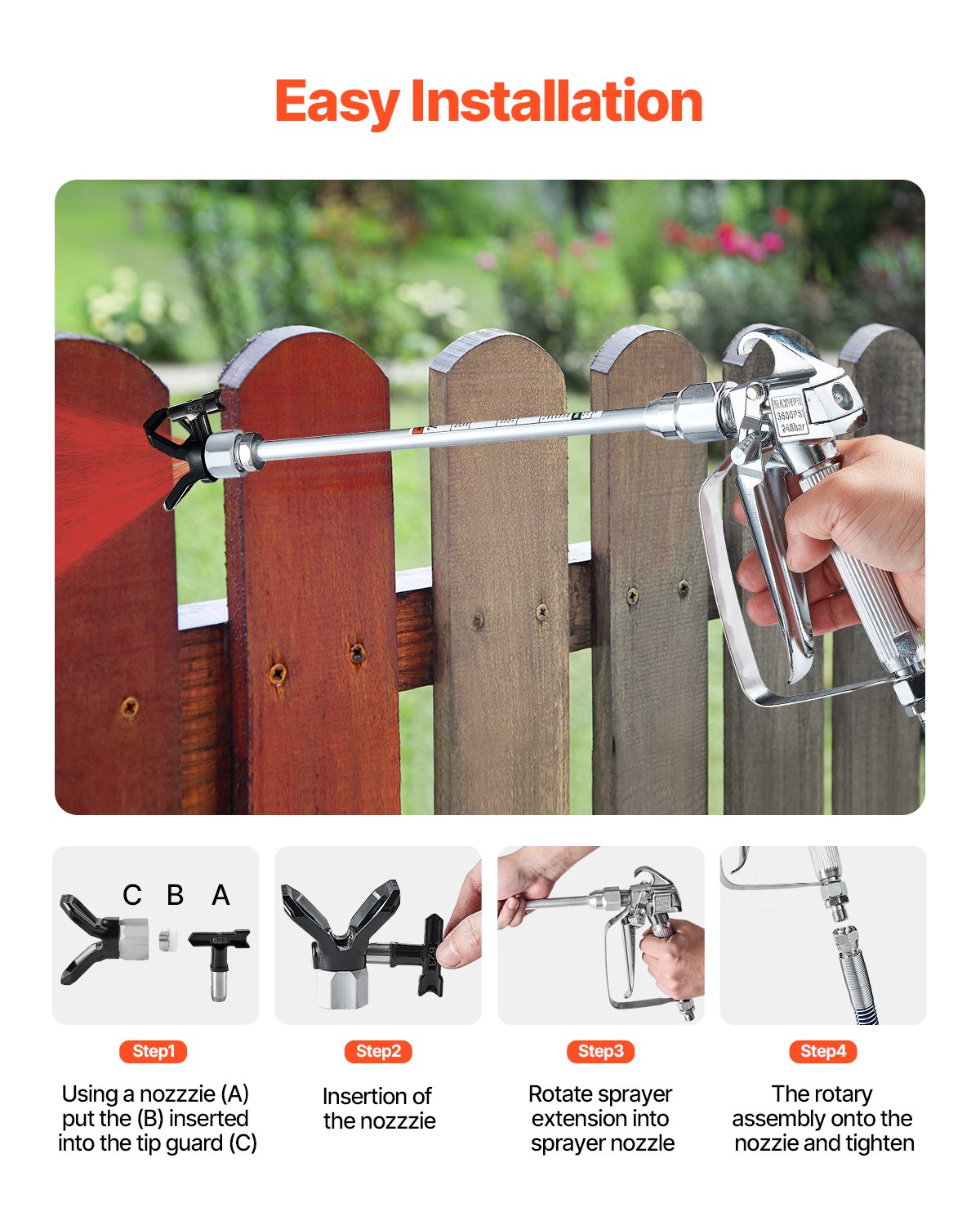 VEVOR Airless Paint Spray Gun and Hose Kit 3600PSI with Extension Rods Filters 4