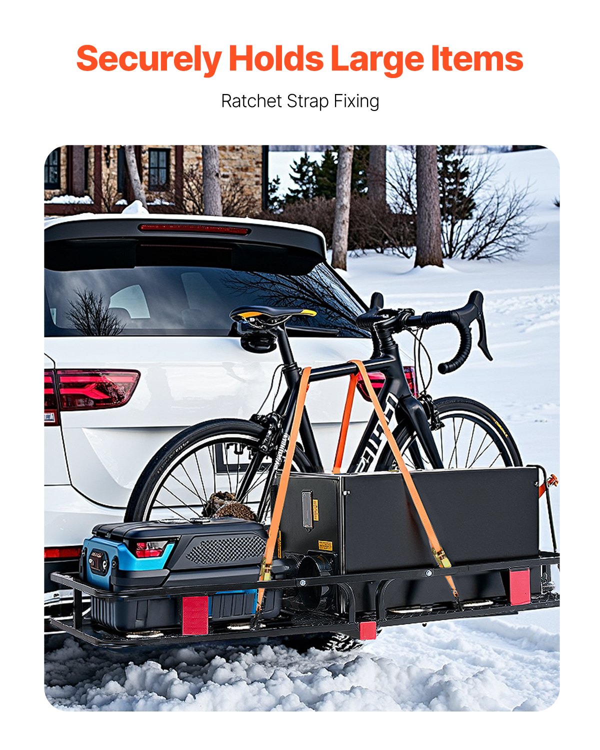 VEVOR 53" x 19" x 5", Hitch Cargo Carrier, 500 lbs Capacity Hitch Cargo Carrier with Hitch Stabilizer & Ratchet Straps, Hitch Mount Cargo Carrier with Cargo Net with Hook, Fit for SUVs 6