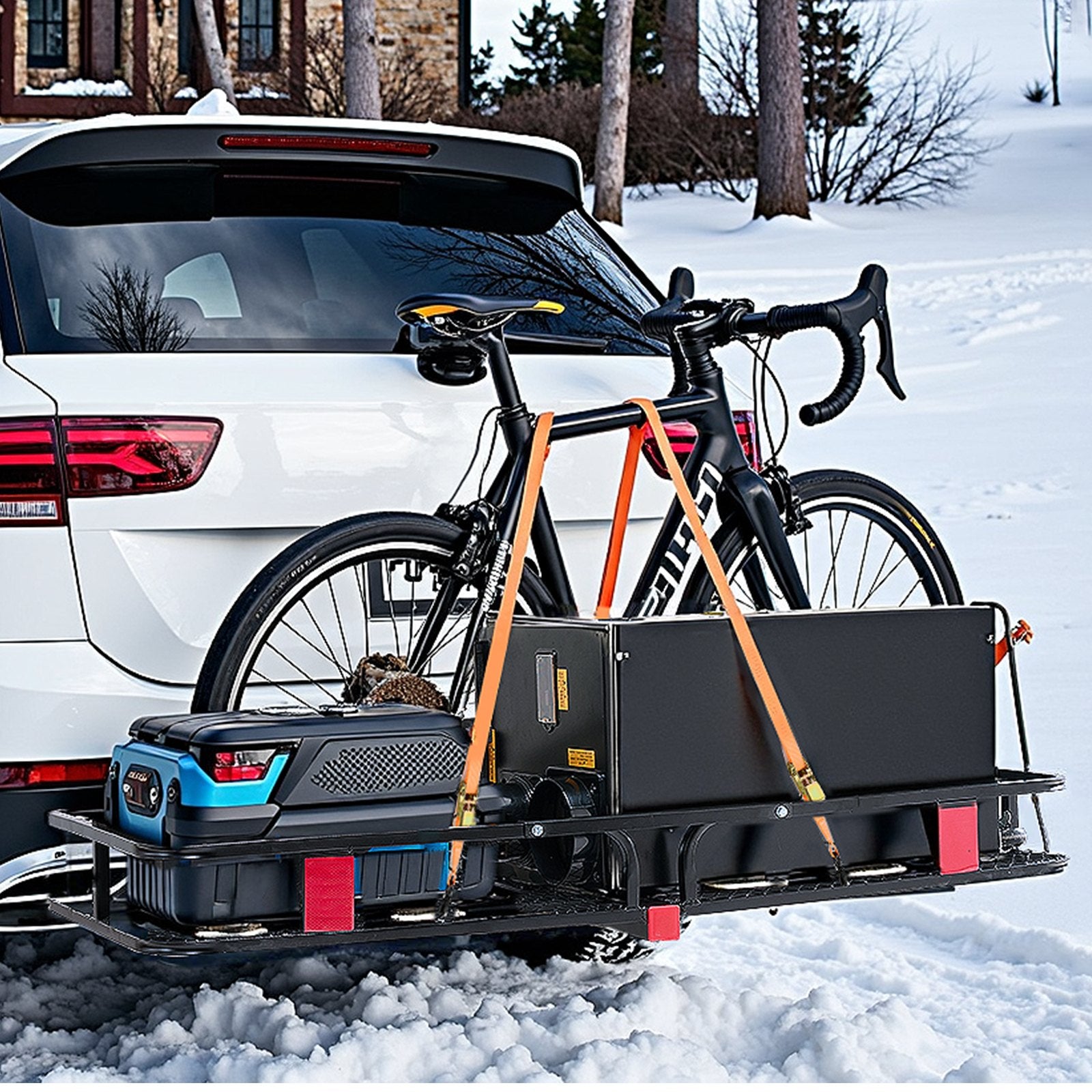 VEVOR 53" x 19" x 5", Hitch Cargo Carrier, 500 lbs Capacity Hitch Cargo Carrier with Hitch Stabilizer & Ratchet Straps, Hitch Mount Cargo Carrier with Cargo Net with Hook, Fit for SUVs 8