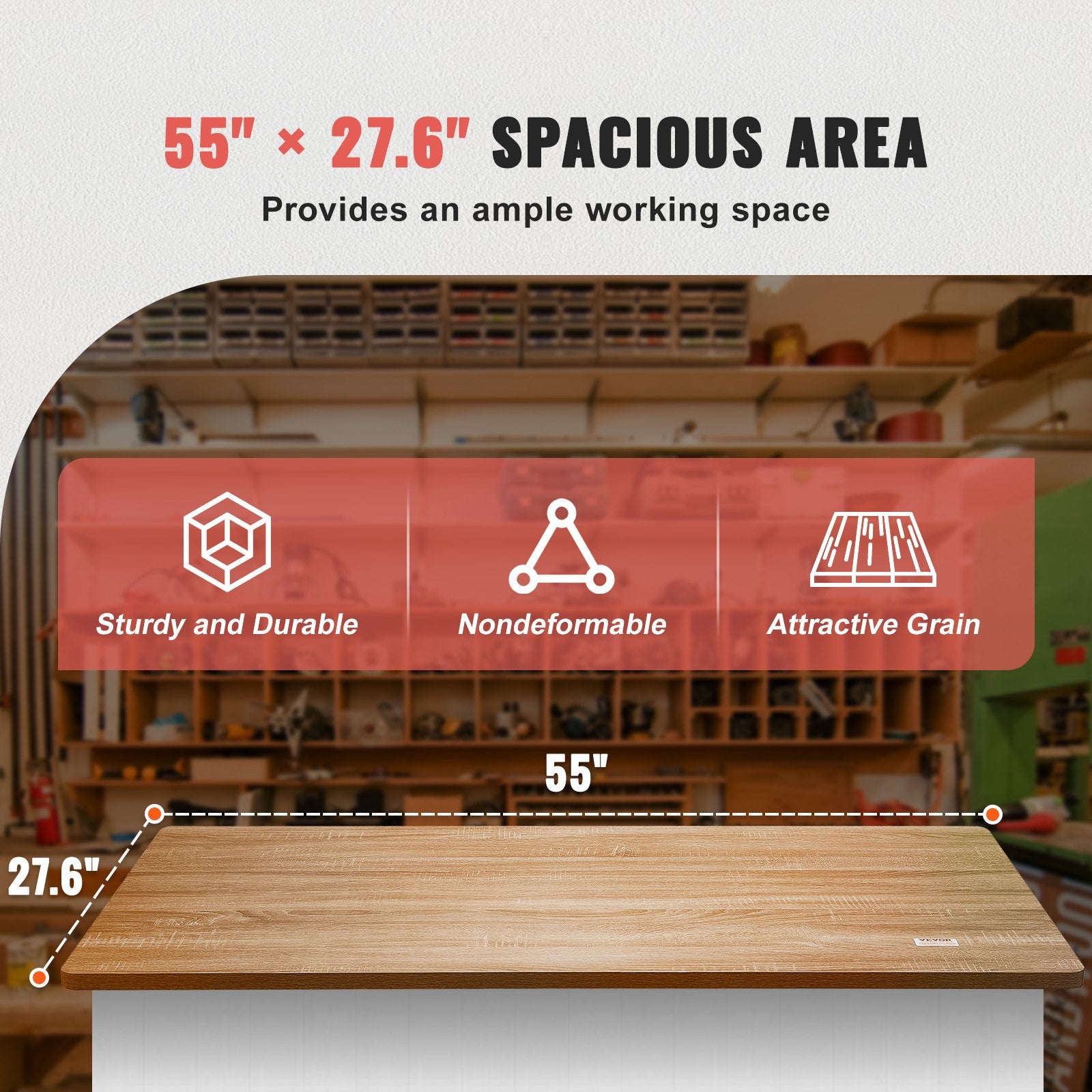 VEVOR Table Top, 55" x 27.6" x 1", 220.5 lbs Load Capacity, Universal One-Piece Particle Board Desktop for Height Adjustable Electric Standing Desk Frame, Rectangular Countertop for Home & Office Desk 3