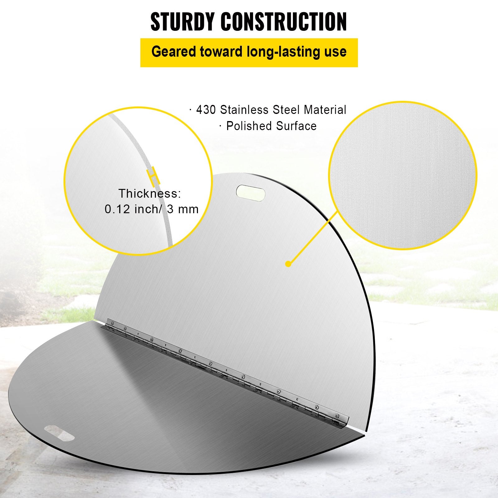VEVOR Fire Pit Lid Round 40 Inch Foldable Fire Pit Ring Snuff Cover 430 Stainless Steel Fire Pit Spark Screen Cover 3mm Thickness 3