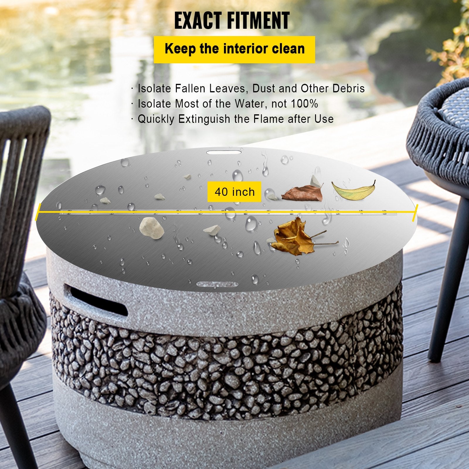 VEVOR Fire Pit Lid Round 40 Inch Foldable Fire Pit Ring Snuff Cover 430 Stainless Steel Fire Pit Spark Screen Cover 3mm Thickness 4