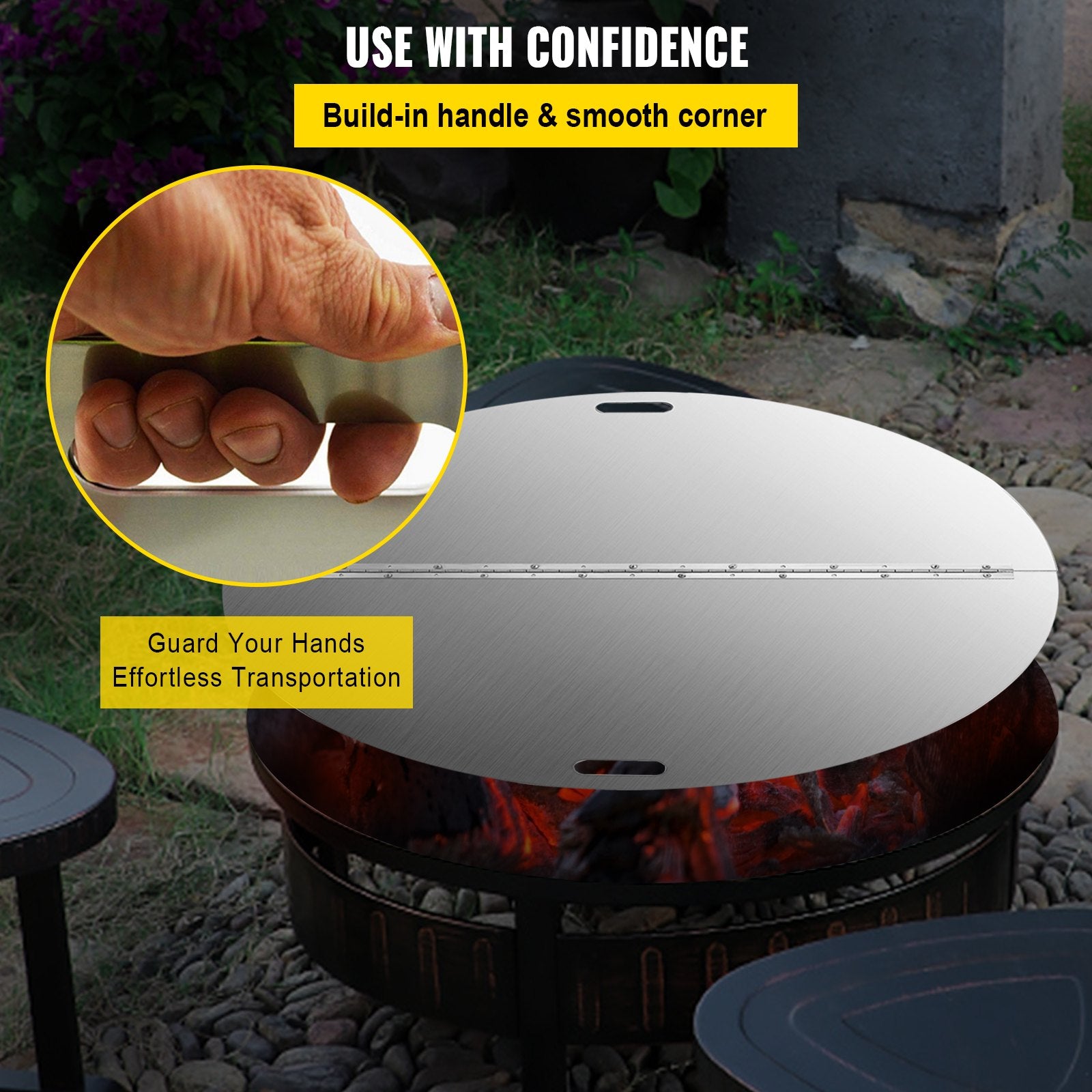 VEVOR Fire Pit Lid Round 40 Inch Foldable Fire Pit Ring Snuff Cover 430 Stainless Steel Fire Pit Spark Screen Cover 3mm Thickness 6