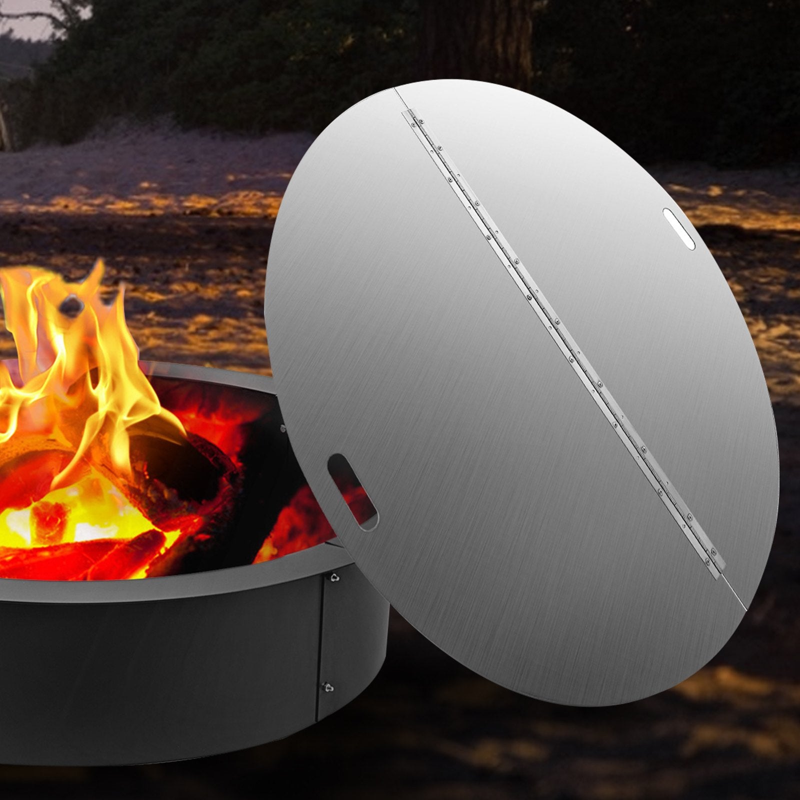 VEVOR Fire Pit Lid Round 40 Inch Foldable Fire Pit Ring Snuff Cover 430 Stainless Steel Fire Pit Spark Screen Cover 3mm Thickness 8