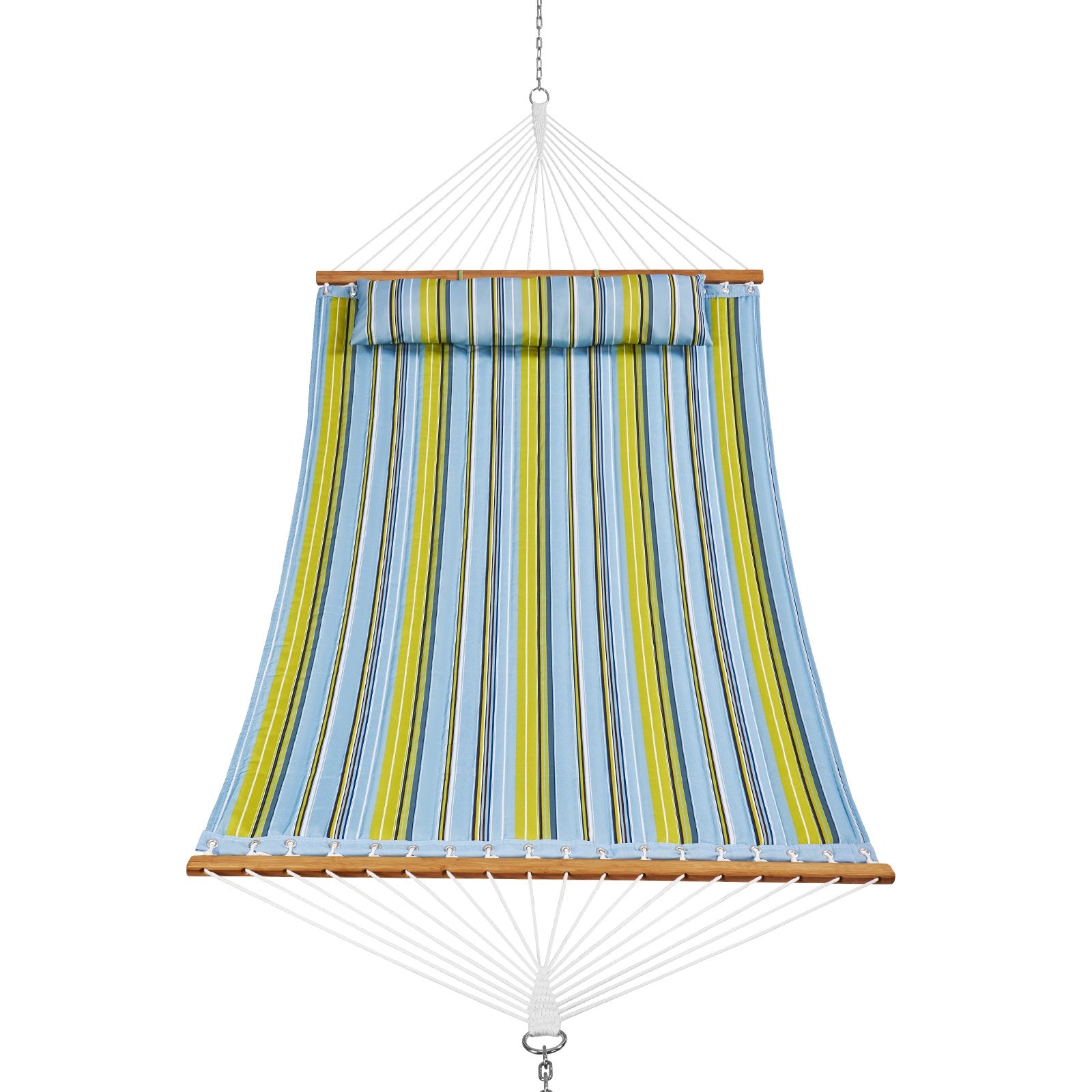 VEVOR Double Quilted Fabric Hammock, 12 FT Double Hammock with Hardwood Spreader Bars, 2 Person Quilted Hammock with Detachable Pillow and Chains for Camping Outdoor Patio Yard Beach, 480 lbs Capacity 11