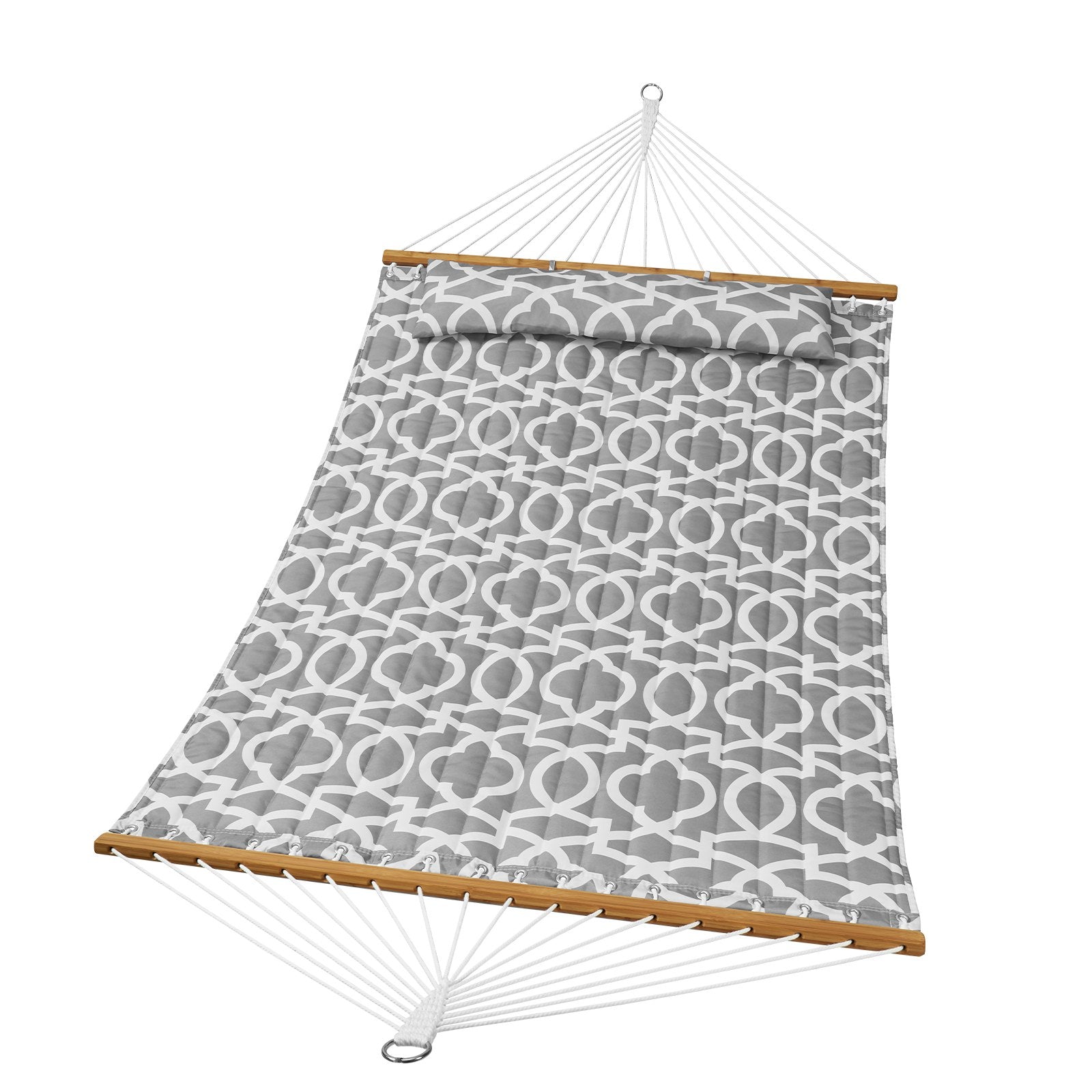 VEVOR Double Quilted Fabric Hammock, 12 FT Double Hammock with Hardwood Spreader Bars, 2 Person Quilted Hammock with Detachable Pillow and Chains for Camping Outdoor Patio Yard Beach, 480 lbs Capacity 9