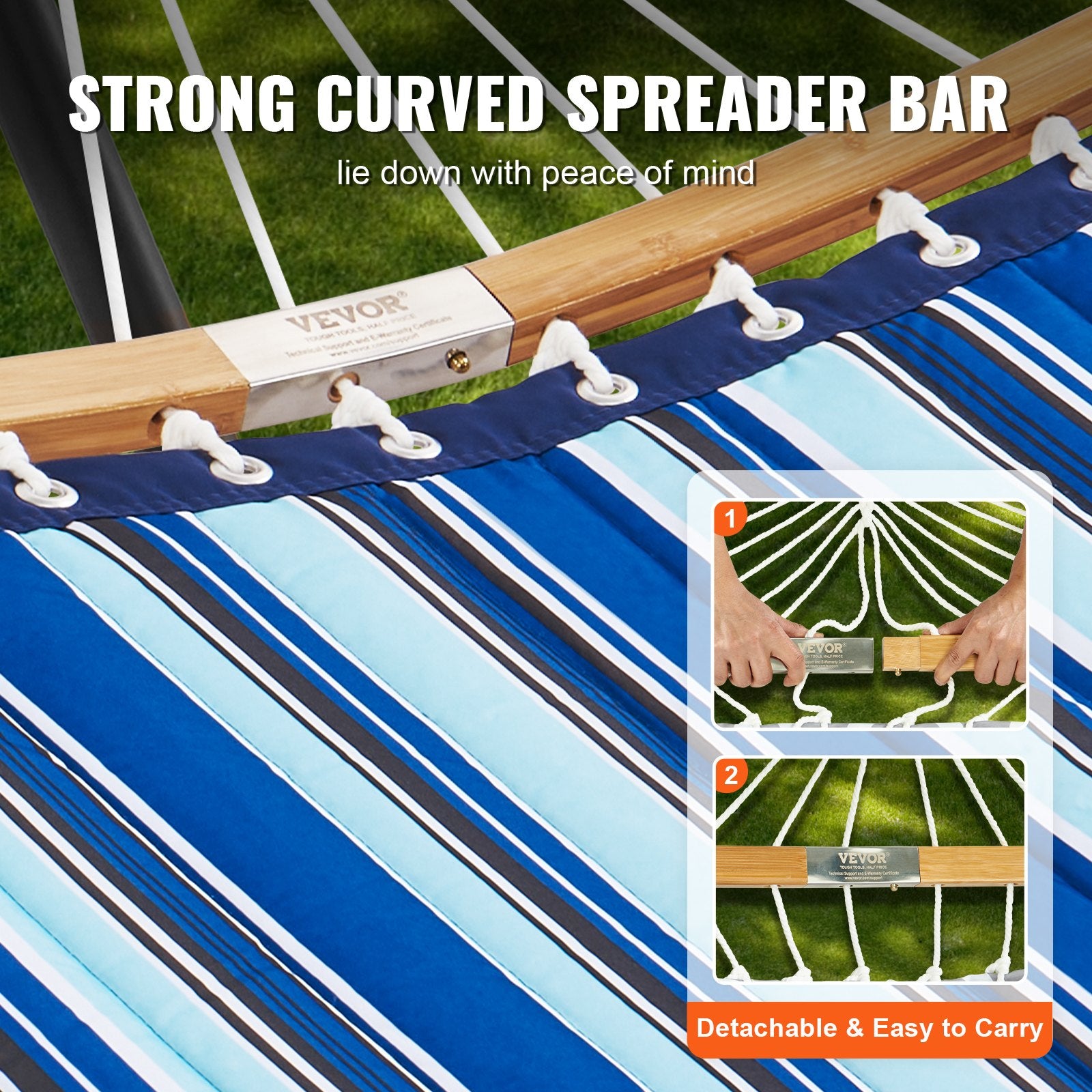 VEVOR Two Person Hammock with Stand Included, Double Hammock with Curved Spreader Bar and Detachable Pillow and Portable Carrying Bag, Perfect for Outdoor Freestanding Hammock, 480lb Capacity 4