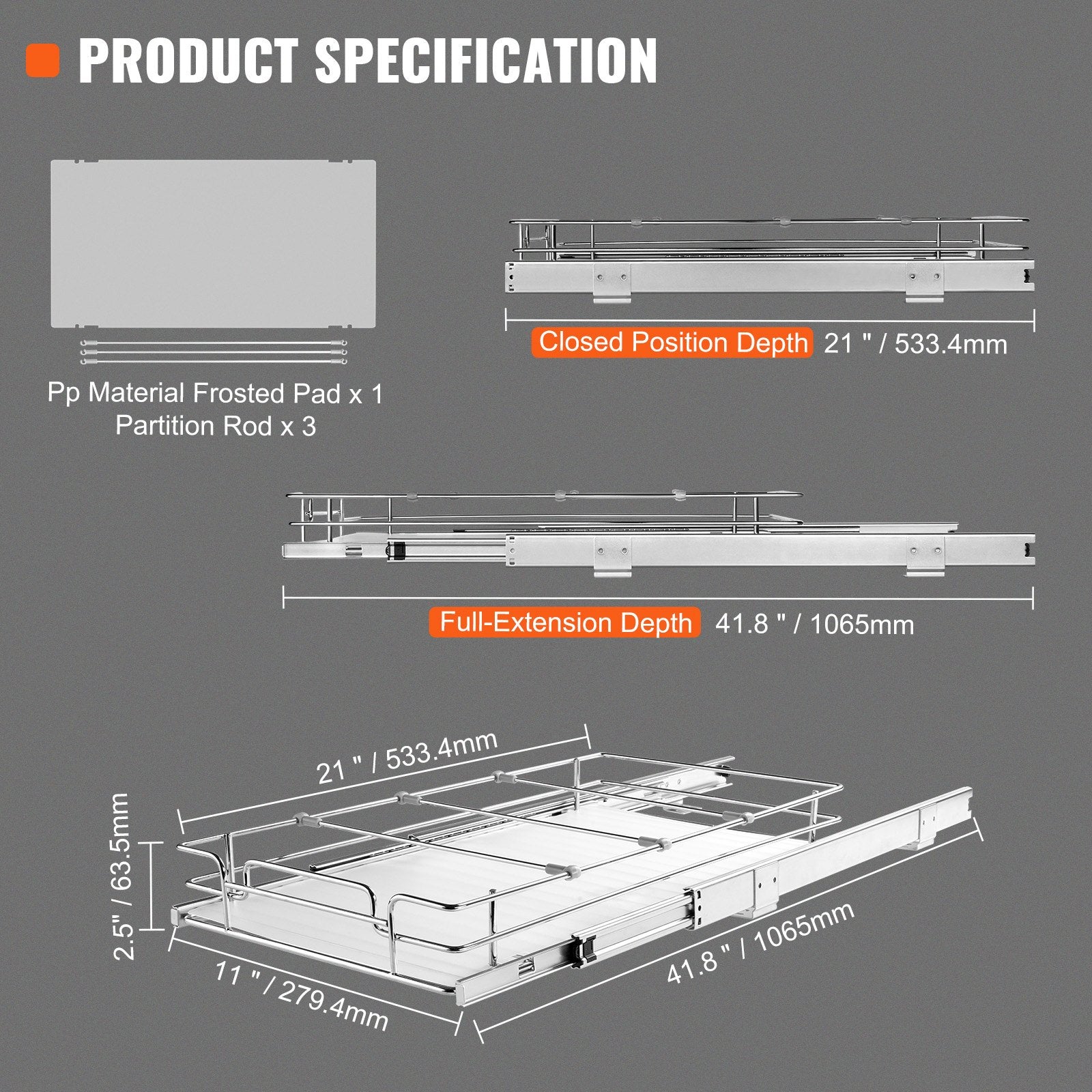 VEVOR Pull Out Cabinet Under Sink Organizer 11 x 21 Inch Wire Drawer Basket 7