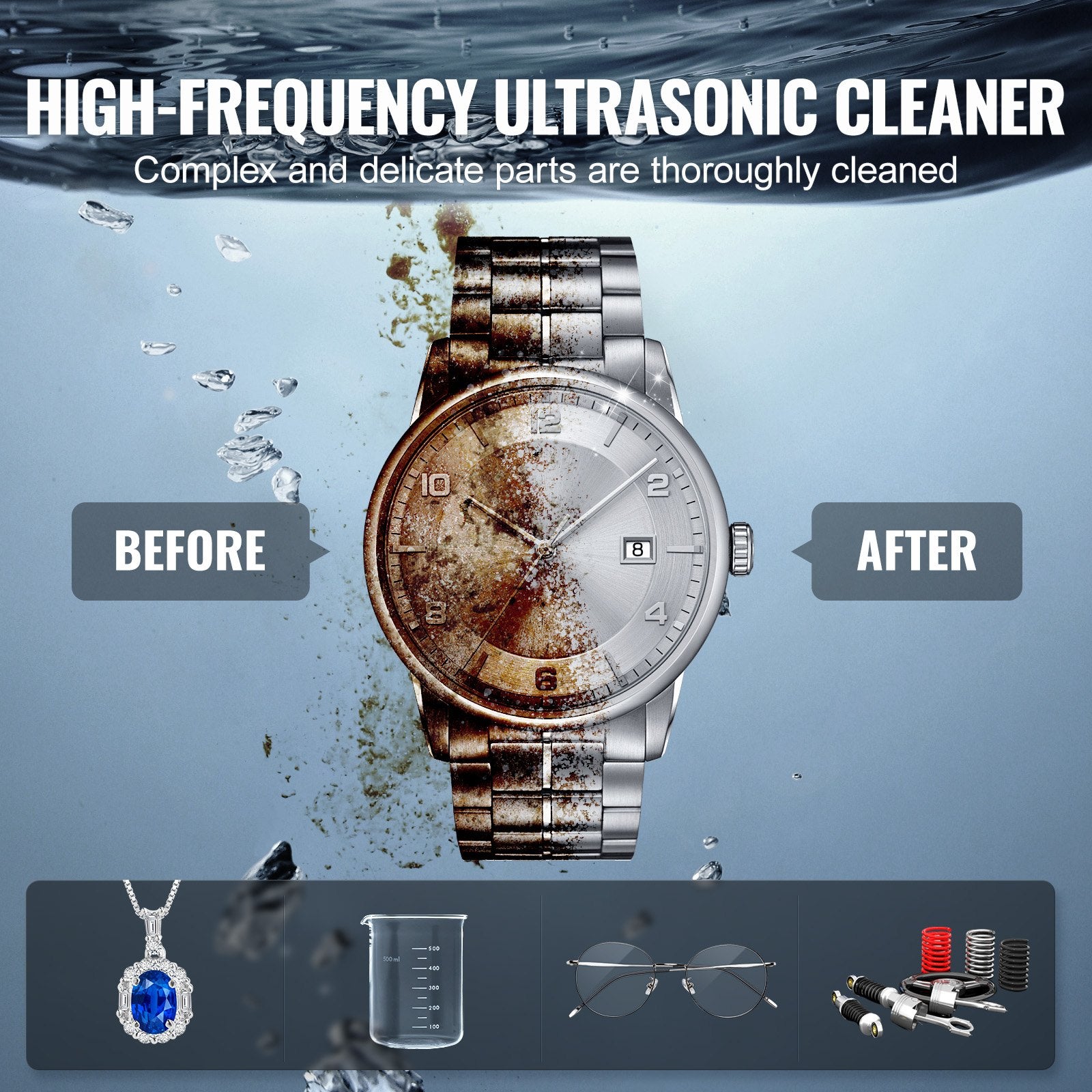 VEVOR 6L Ultra Sonic Cleaner, 180W Digital Ultrasonic Cleaning Machine with Gentle Mode & Upgraded Degassing, 40kHz Industrial Ultrasound Cleaner with Heater & Timer for Retainer, Jewelry, Tools 6