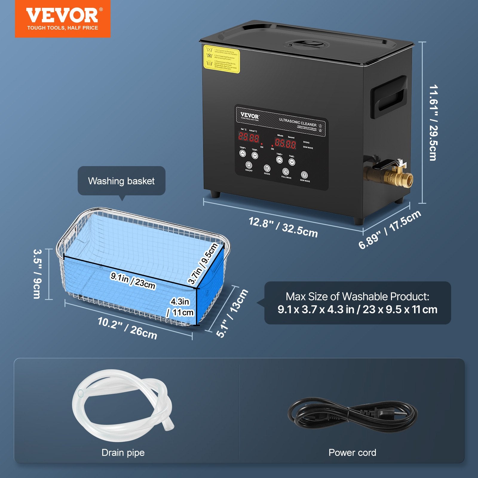 VEVOR 6L Ultra Sonic Cleaner, 180W Digital Ultrasonic Cleaning Machine with Gentle Mode & Upgraded Degassing, 40kHz Industrial Ultrasound Cleaner with Heater & Timer for Retainer, Jewelry, Tools 7