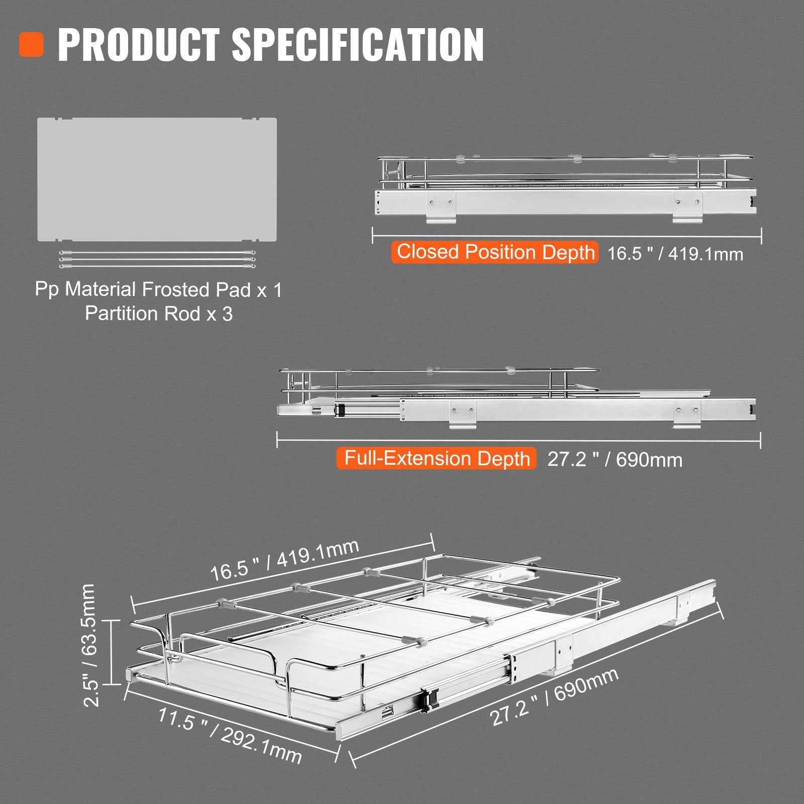VEVOR Pull Out Cabinet Under Sink Organizer 11.5 x 16.5 Inch Wire Drawer Basket 7