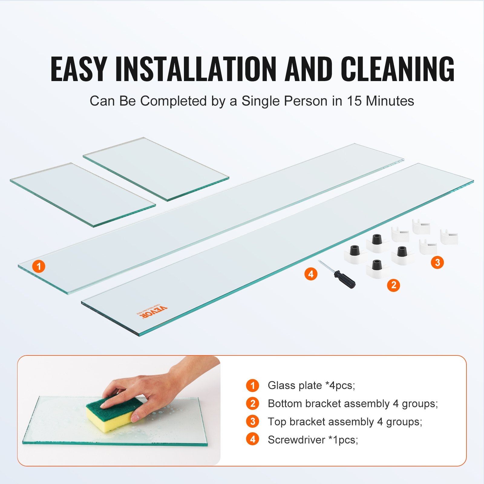 VEVOR Glass Wind Guard for Rectangular Fire Pit Table 773 x 367 x 191 mm, 8mm Thick and Sturdy Tempered Glass Panel with Hard Aluminum Corner Bracket & Rubber Feet, Easy to Assemble 4