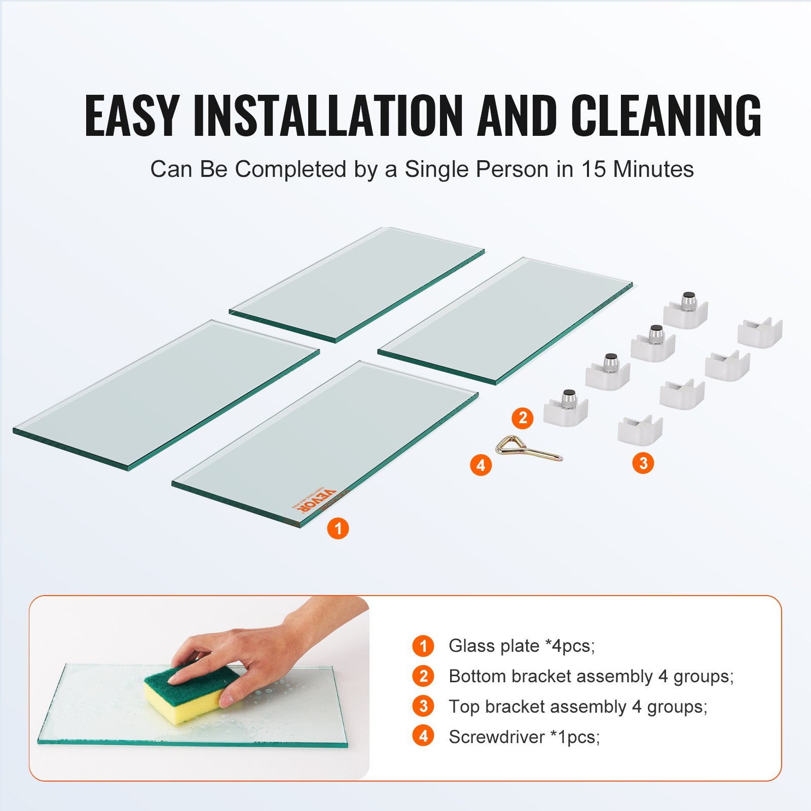 VEVOR Gas Fire Pit Wind Guard for Square Fire Table, 380 x 380 x 180 mm Clear Tempered Wind Guard for Firepits, 8mm Thick Square Glass Shield, Glass Panel with Hard Corner Bracket & Feet 4