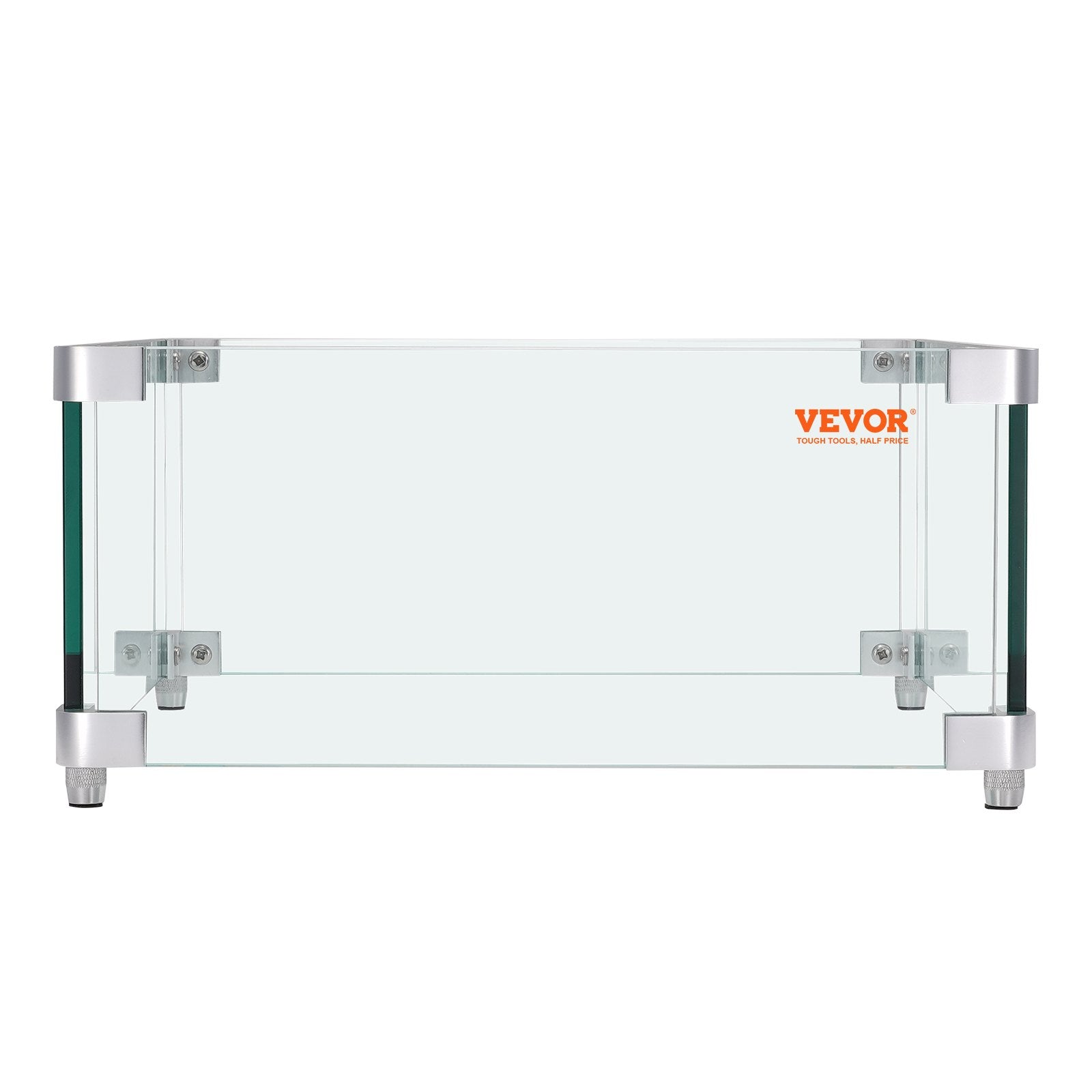 VEVOR Gas Fire Pit Wind Guard for Square Fire Table, 380 x 380 x 180 mm Clear Tempered Wind Guard for Firepits, 8mm Thick Square Glass Shield, Glass Panel with Hard Corner Bracket & Feet 10