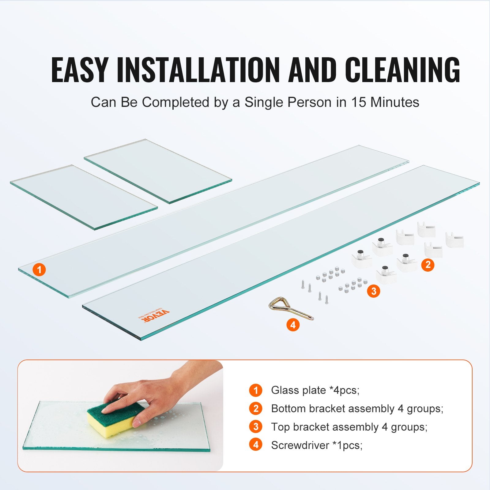 VEVOR Gas Fire Pit Wind Guard for Square Fire Table, 595 x 190 x 165 mm Clear Tempered Wind Guard for Firepits, 8mm Thick Square Glass Shield, Glass Panel with Hard Corner Bracket & Feet 4