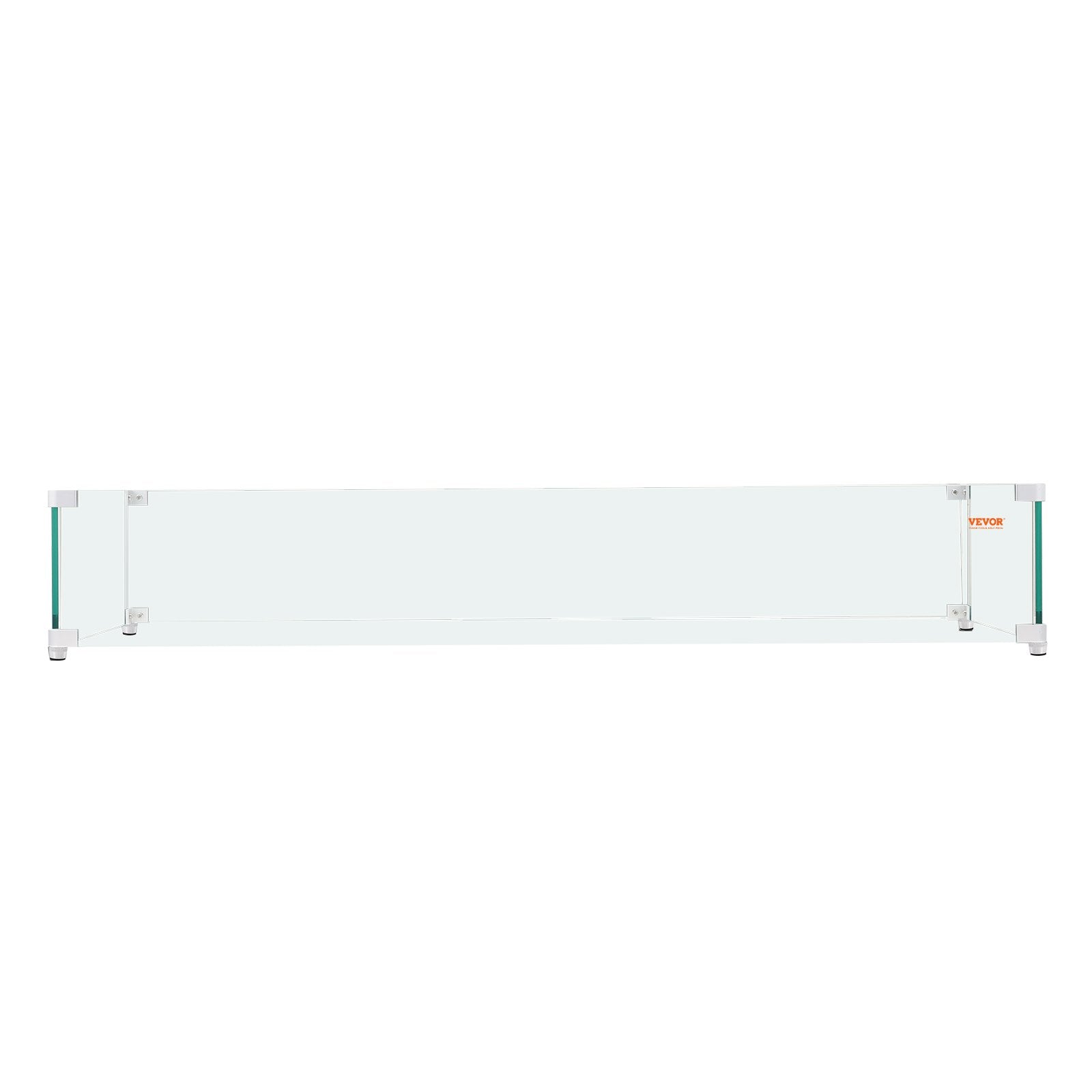 VEVOR Gas Fire Pit Wind Guard for Square Fire Table, 595 x 190 x 165 mm Clear Tempered Wind Guard for Firepits, 8mm Thick Square Glass Shield, Glass Panel with Hard Corner Bracket & Feet 10