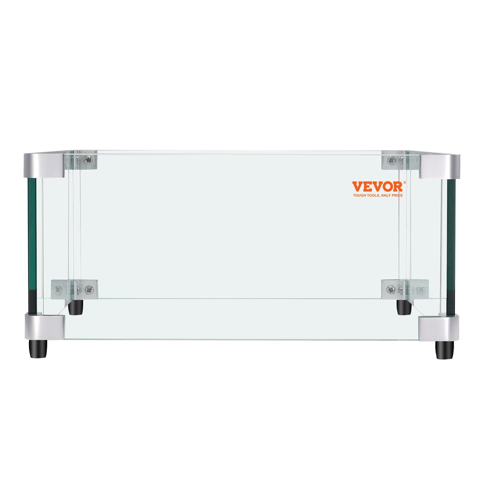 VEVOR Gas Fire Pit Wind Guard for Square Fire Table, 543 x 543 x 191 mm Clear Tempered Wind Guard for Firepits, 8mm Thick Square Glass Shield, Glass Panel with Hard Corner Bracket & Feet 10