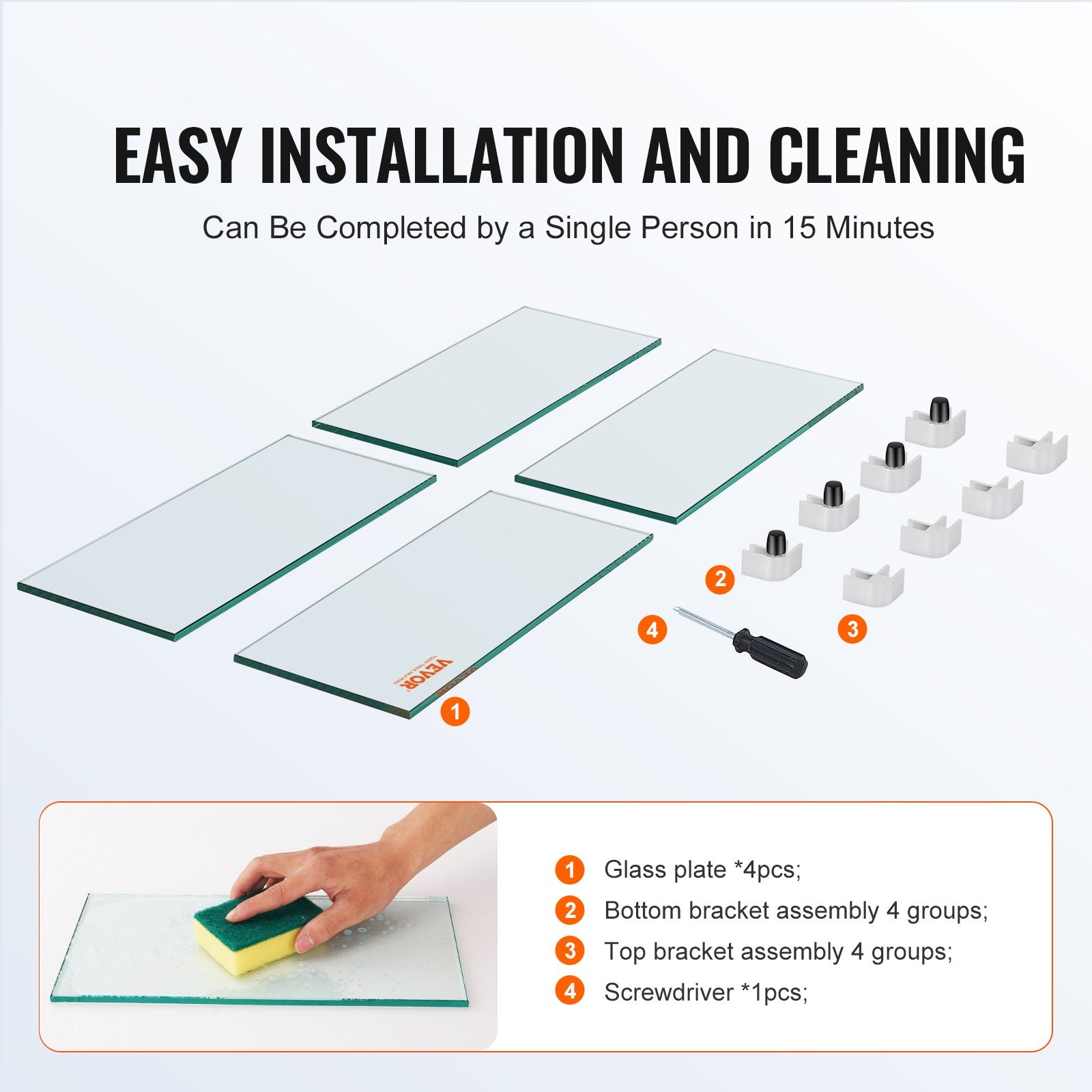 VEVOR Gas Fire Pit Wind Guard for Square Fire Table, 493 x 493 x 191 mm Clear Tempered Wind Guard for Firepits, 8mm Thick Square Glass Shield, Glass Panel with Hard Corner Bracket & Feet 4