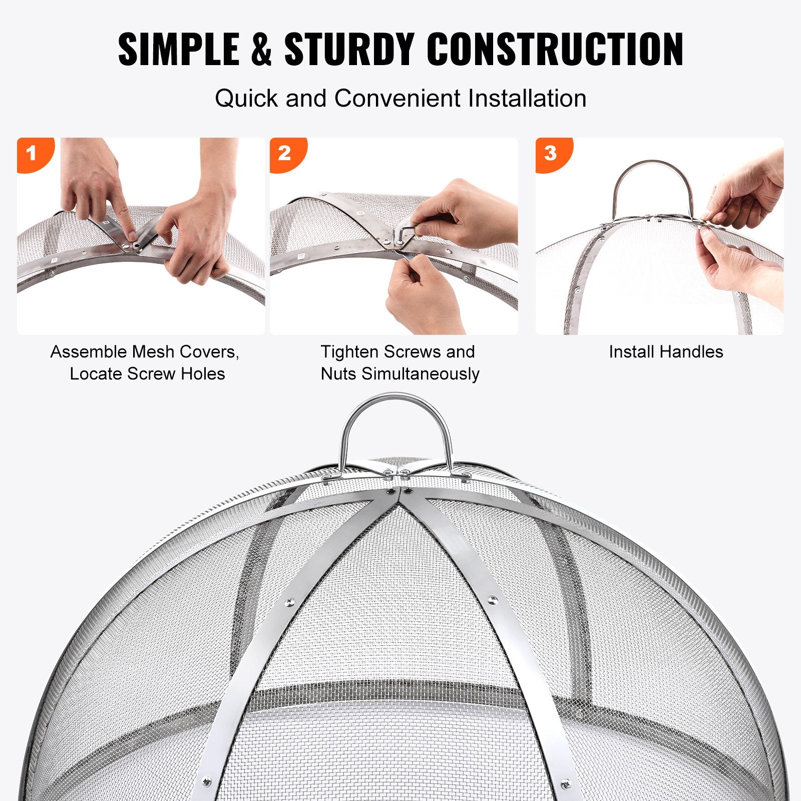 VEVOR Firepit Spark Screen Lid, 30" Diameter, Outdoor Firepit Ring Cover Round Accessories, Fire Pit Metal Cover, Easy-Opening Stainless Steel Fire Ring Covers for Outdoor Patio Fire Pits Backyard 5