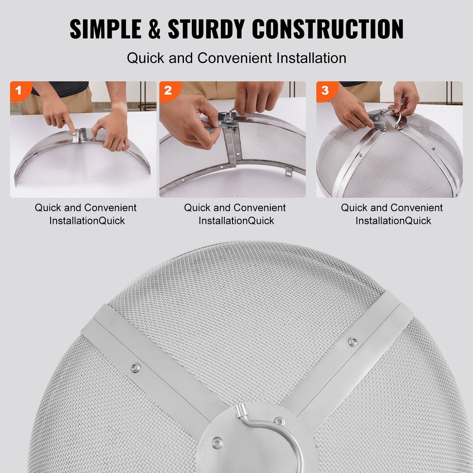 VEVOR Fire Pit Spark Screen Round 20", Reinforced Heavy Duty Steel Metal Cover, Outdoor Firepit Lid, Easy-Opening Top Screen Covers Round with Ring Handle for Outdoor Patio Fire Pits Backyard 5