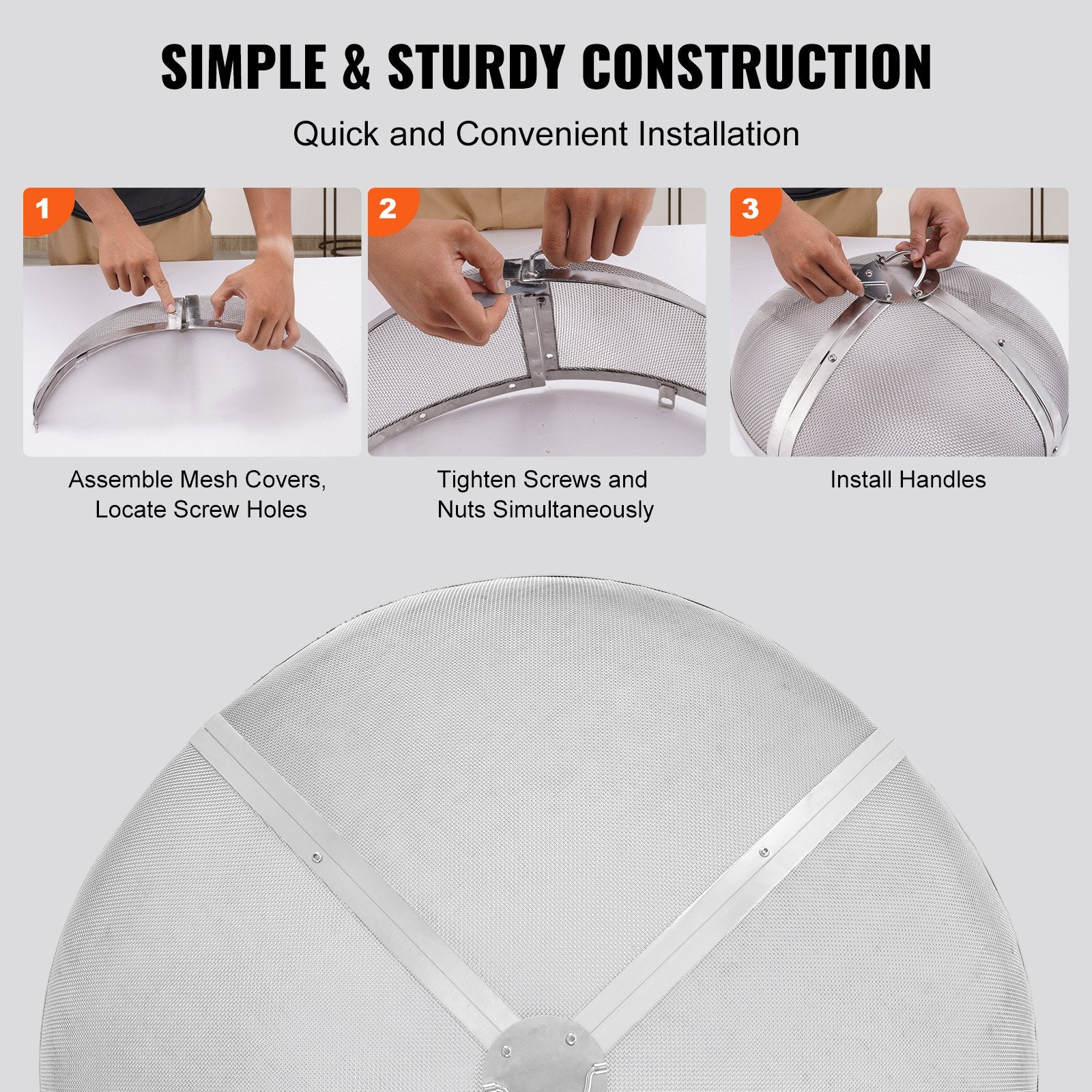 VEVOR Fire Pit Spark Screen Round 40", Reinforced Heavy Duty Steel Metal Cover, Outdoor Firepit Lid, Easy-Opening Top Screen Covers Round with Ring Handle for Outdoor Patio Fire Pits Backyard 5