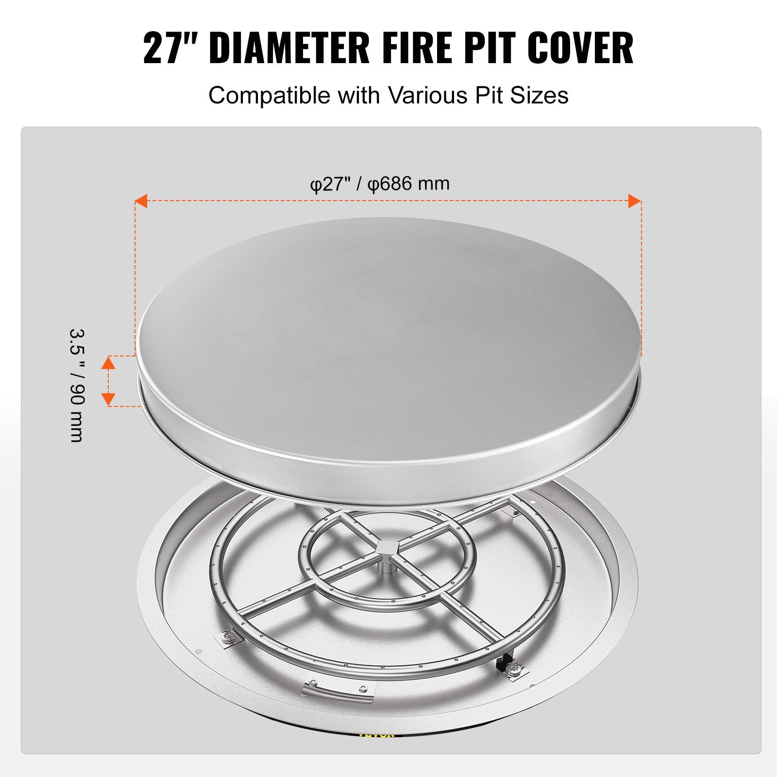 VEVOR Fire Pit Cover Lid, 27" Portable Firepit Spark Screen,Stainless Steel Steel Metal Cover, Easy-Opening Outdoor Wood Burning and Camping Stove Accessory, for Outdoor Patio Fire Pits Backyard 4