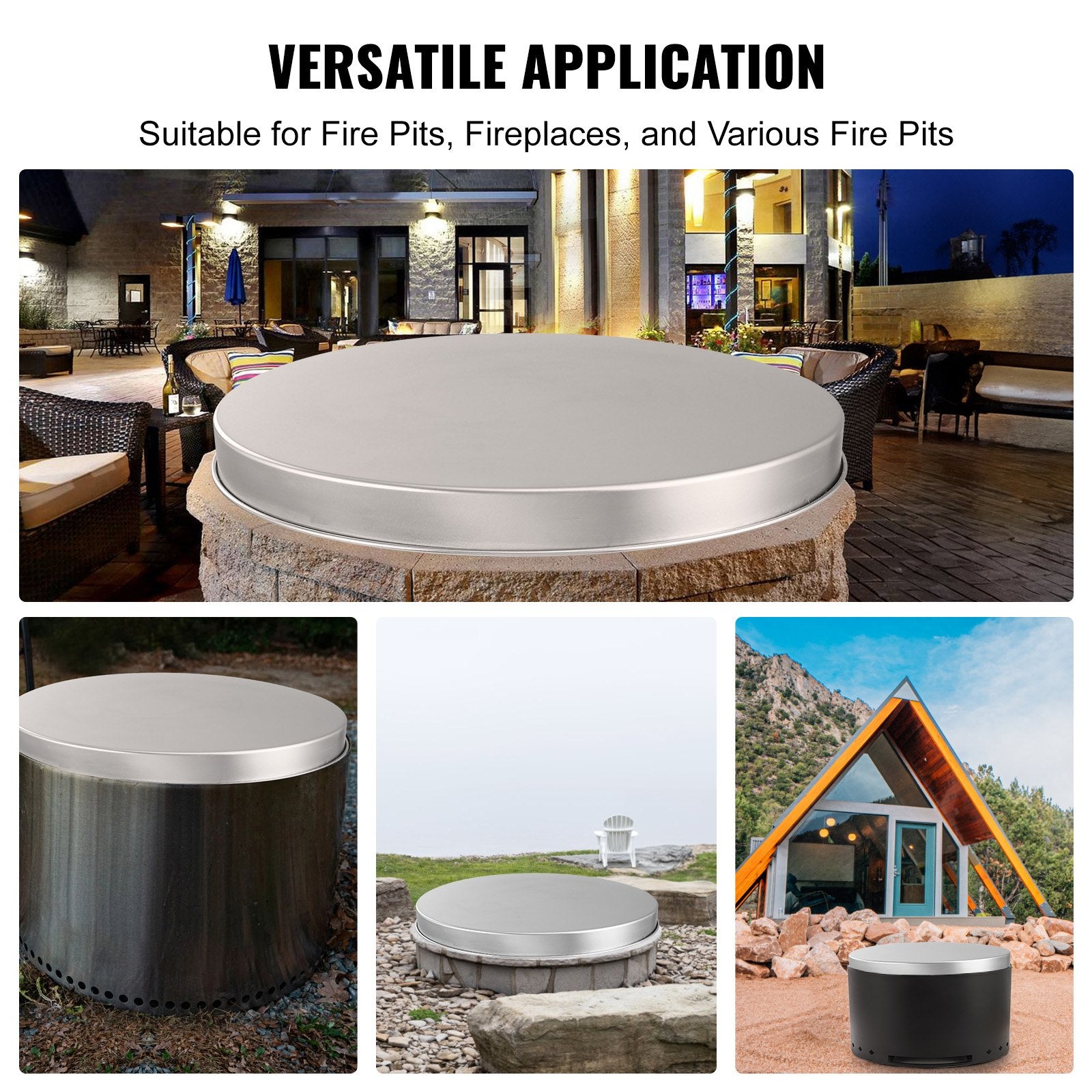 VEVOR Fire Pit Cover Lid, 27" Portable Firepit Spark Screen,Stainless Steel Steel Metal Cover, Easy-Opening Outdoor Wood Burning and Camping Stove Accessory, for Outdoor Patio Fire Pits Backyard 6