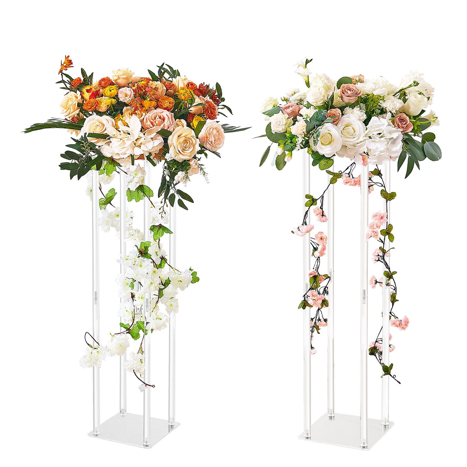 VEVOR 2PCS 31.5inch/80cm High Wedding Flower Stand, With Acrylic Laminate,Acrylic Vase Column Geometric Centerpiece Stands, Floral Display Rack for T-Stage Events Reception, Party Decoration Home