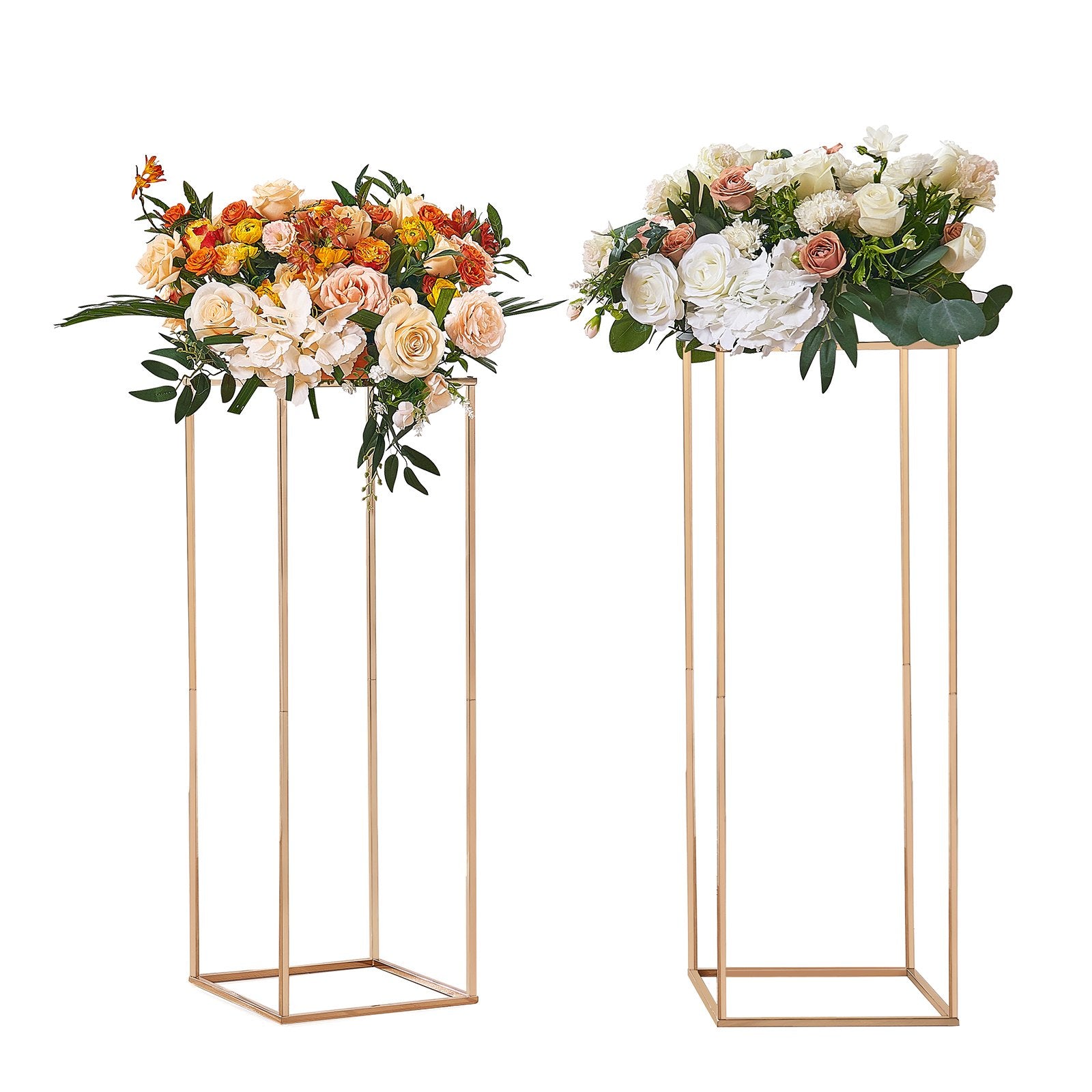 VEVOR 2PCS 31.5inch/80cm High Wedding Flower Stand, With Acrylic Laminate,Metal Vase Column Geometric Centerpiece Stands, Gold Rectangular Floral Display Rack for Events Reception, Party Decoration