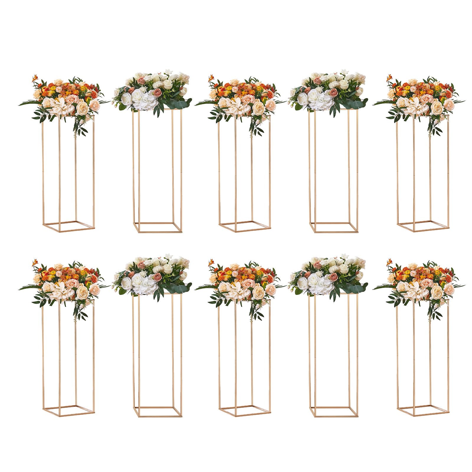 VEVOR 10PCS 31.5inch/80cm High Wedding Flower Stand, With Acrylic Laminate,Metal Vase Column Geometric Centerpiece Stands, Gold Rectangular Floral Display Rack for Events Reception, Party Decoration