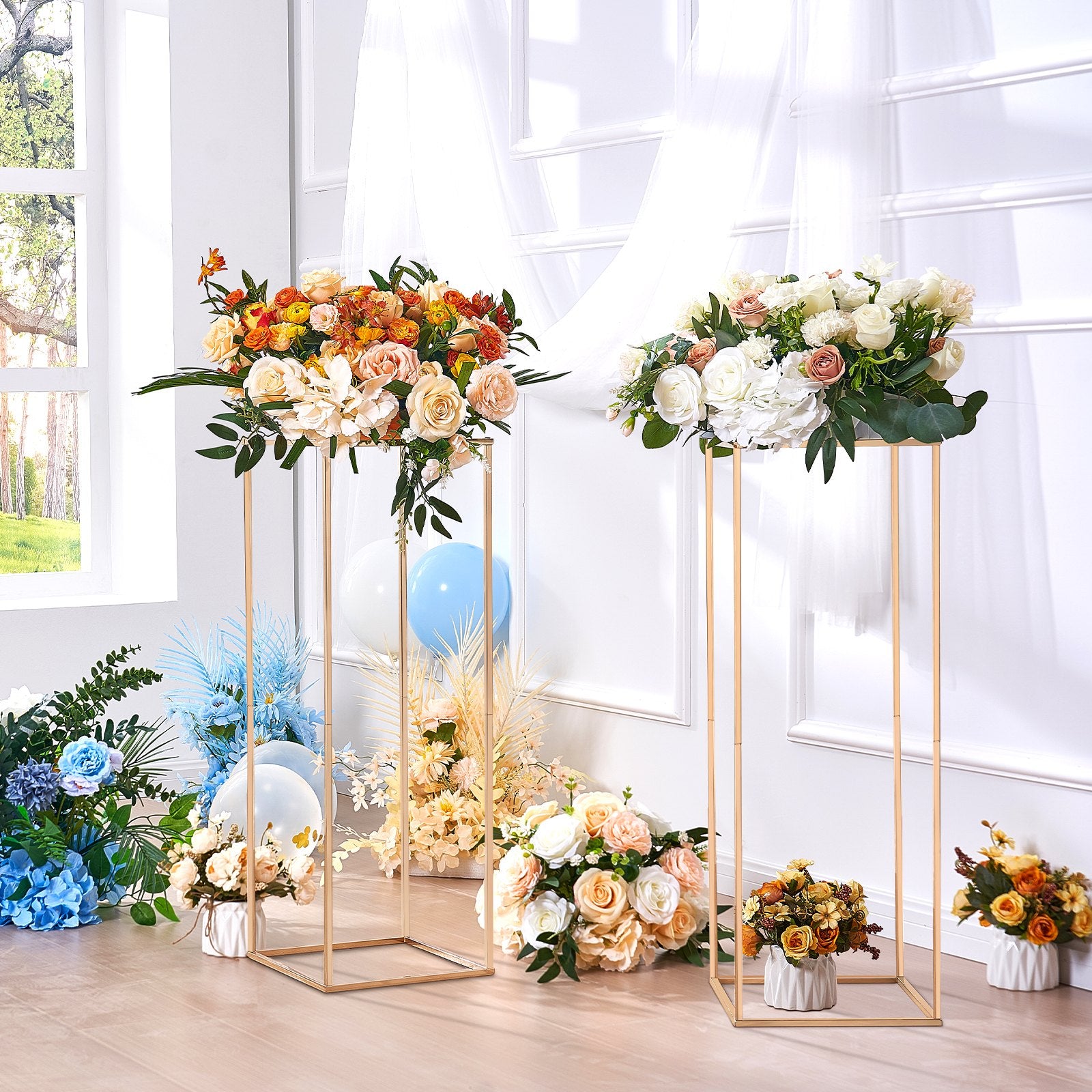VEVOR 10PCS 31.5inch/80cm High Wedding Flower Stand, With Acrylic Laminate,Metal Vase Column Geometric Centerpiece Stands, Gold Rectangular Floral Display Rack for Events Reception, Party Decoration 8